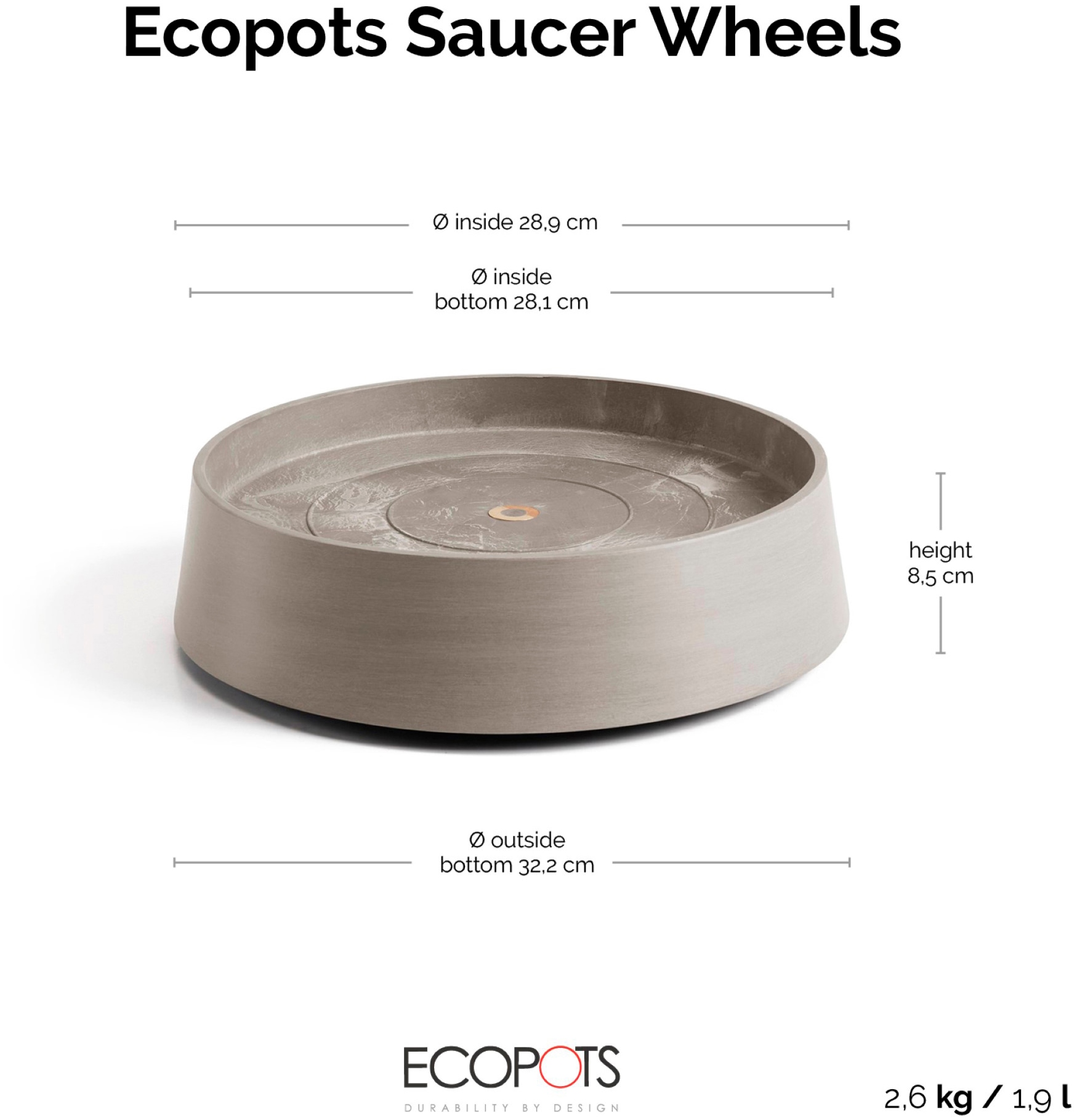 ECOPOTS Topfuntersetzer »mit Rollen Oslo 35 Taupe«, für innen und außen: frostsicher, bruchsicher und lichtbeständig