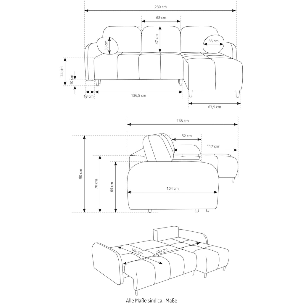 Leonique Ecksofa »BLAISE«, mit Bett-Funktion (Liegefläche 140/200 cm), Zier- und Rückenkissen