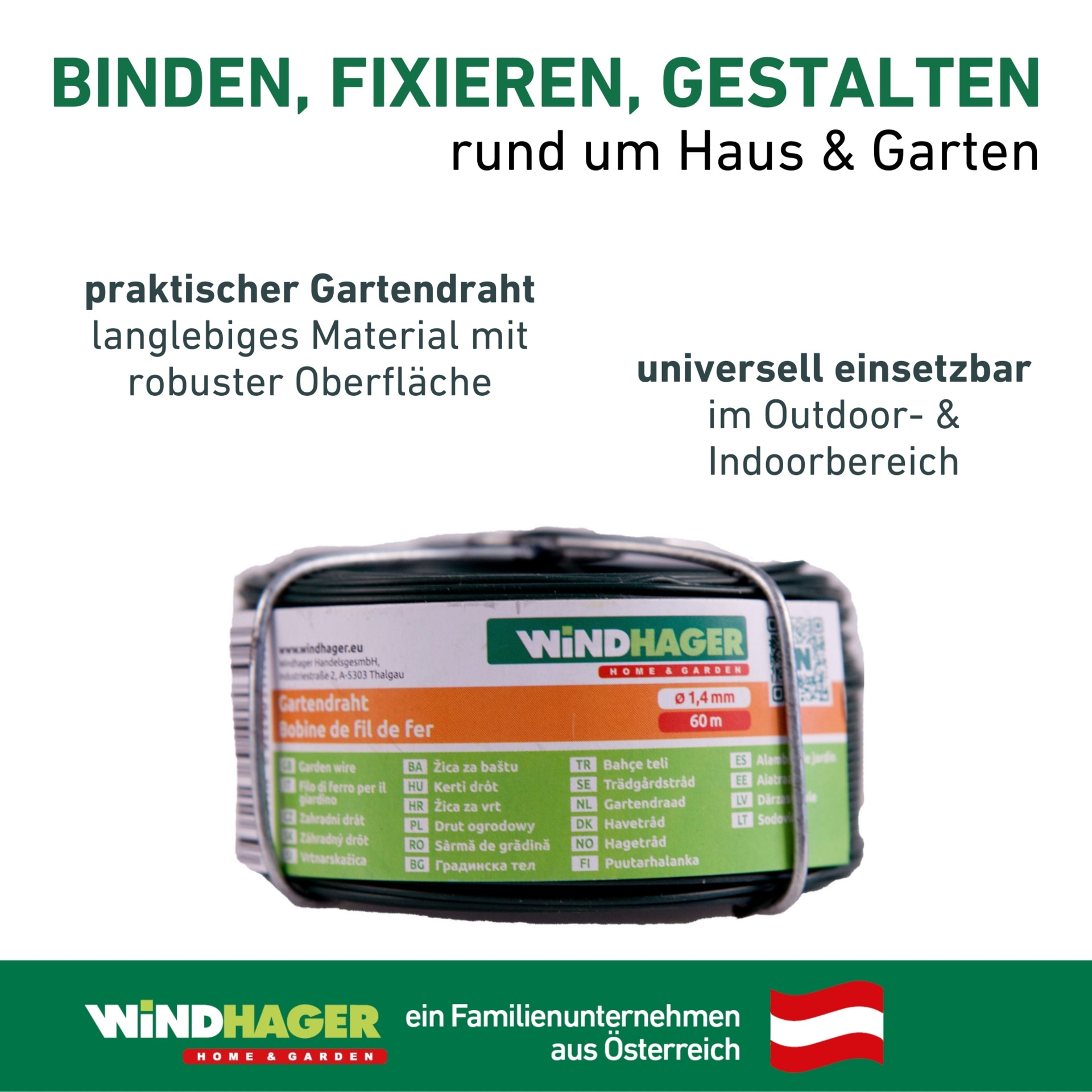 Windhager Pflanzschnur »Gartendraht für Garten-, Binde- und Bastelarbeiten« 1 Stk. tlg. Blumendraht erhältlich in unterschiedlchen Größen, verzinkt, grün