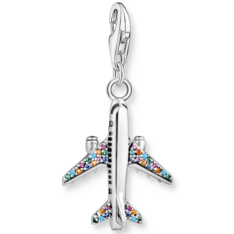 THOMAS SABO Charm-Einhänger »Flugzeug« mit Glas-Keramik Stein silberfarben-mehrfarbig + mehrfarbig Besonderer Cham-Anhänger mit buntem Flugzeug