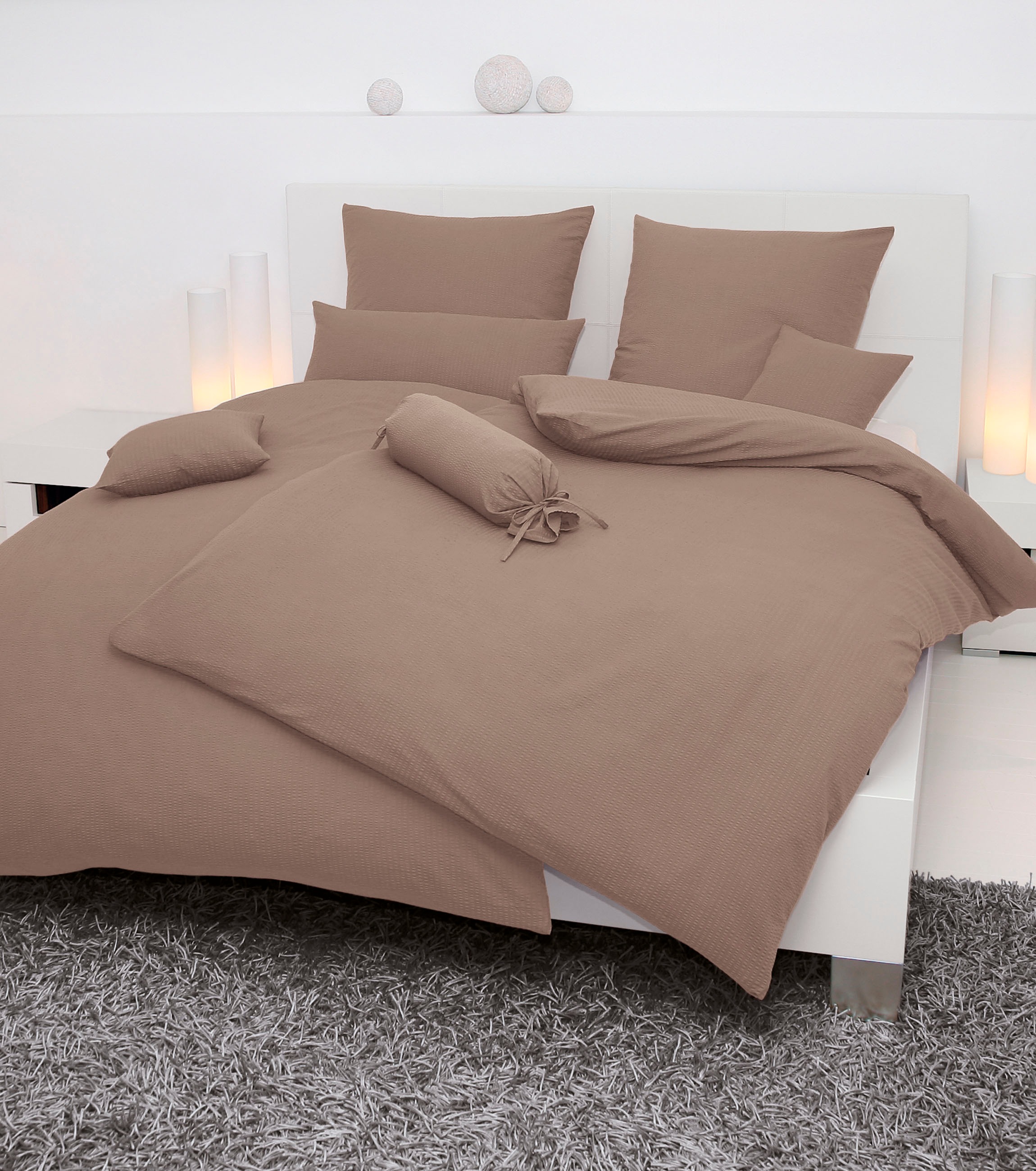 Janine Janine Mako-Soft-Seersucker Bettwäsche PIANO 0125 taupe Größe:  200x günstig online kaufen