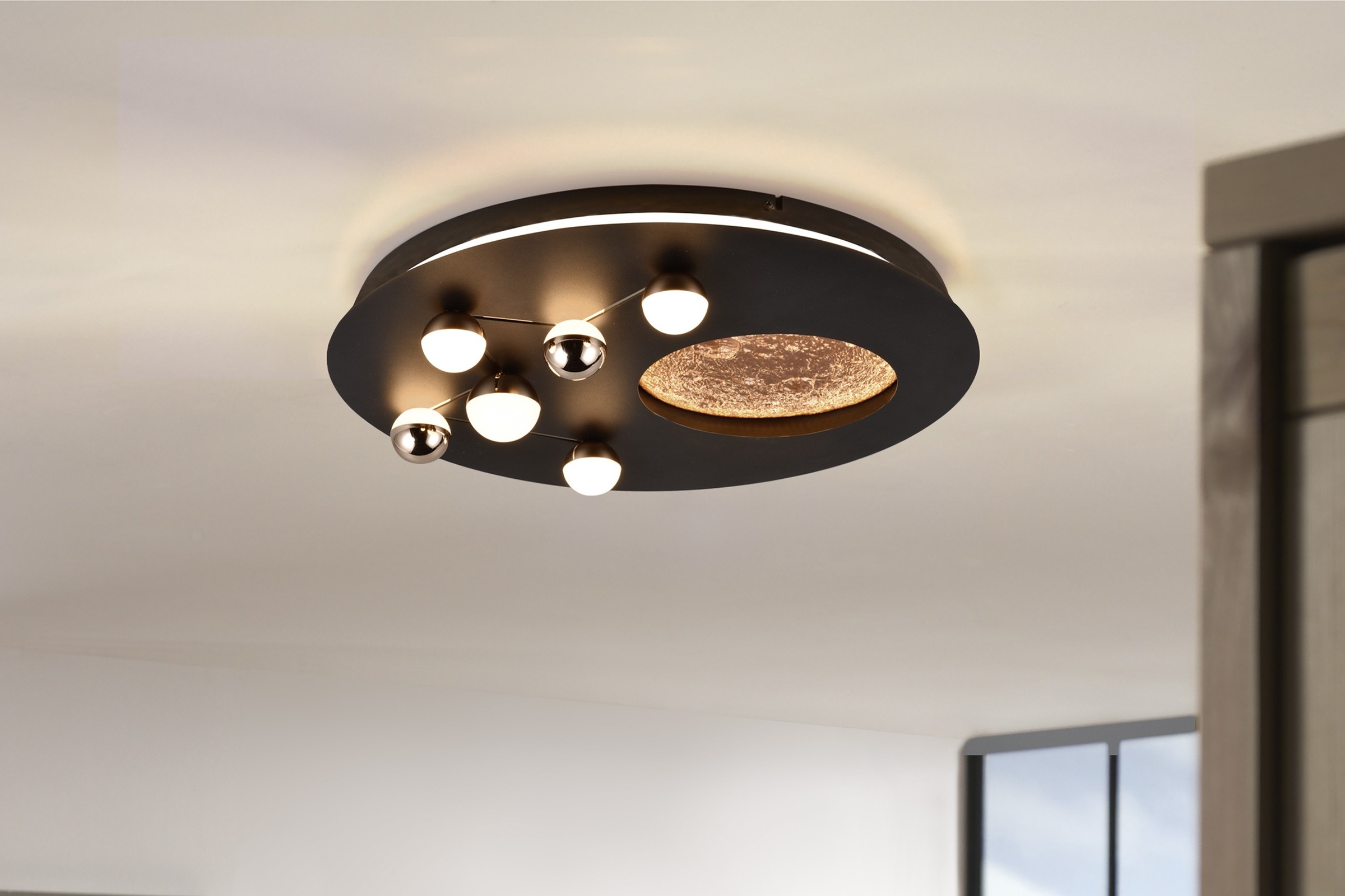 TRIO Leuchten LED Deckenleuchte »ZODIAC, Deckenlampe Mond Sterne, indirektes Licht, dimmbar CCT LED 42W«, 1 flammig, Leuchtmittel LED-Board | LED fest integriert, LED Deckenlampe Schlafzimmer Ø 50cm, Lichtfarbe einstellbar, Mondoptik