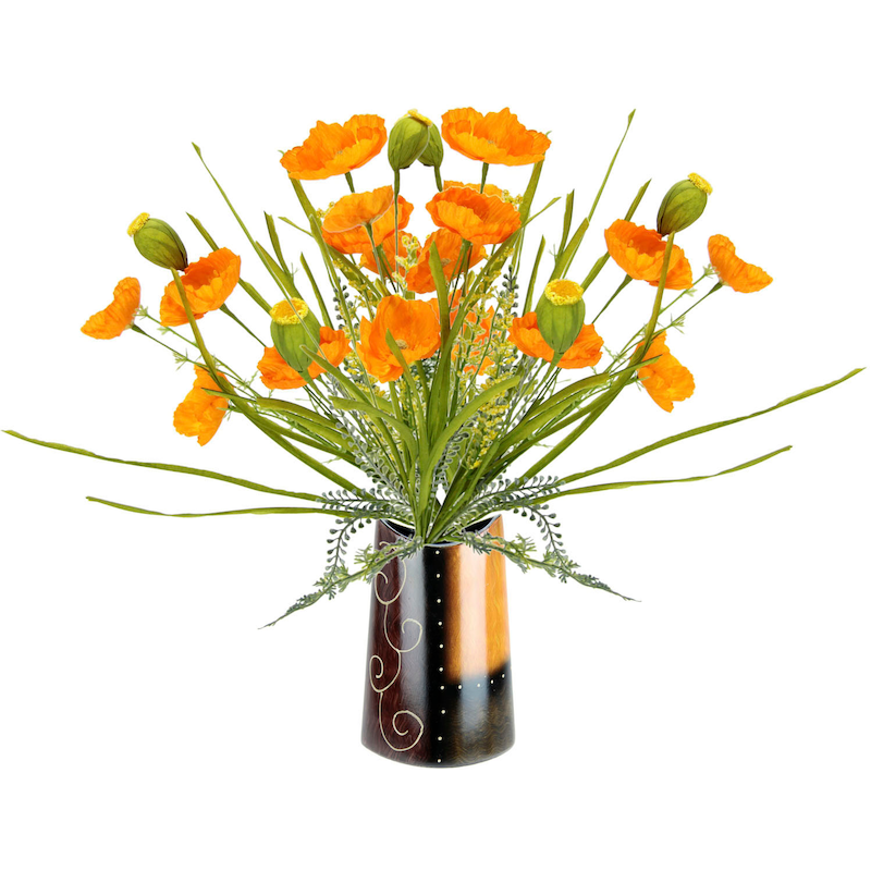 I.GE.A. Kunstblume »Mohnblumenbusch in Vase aus Keramik« Blumen Mohnblume Mohn Mohnbusch Bouquet Strauß Seidenblumenstrauß orange