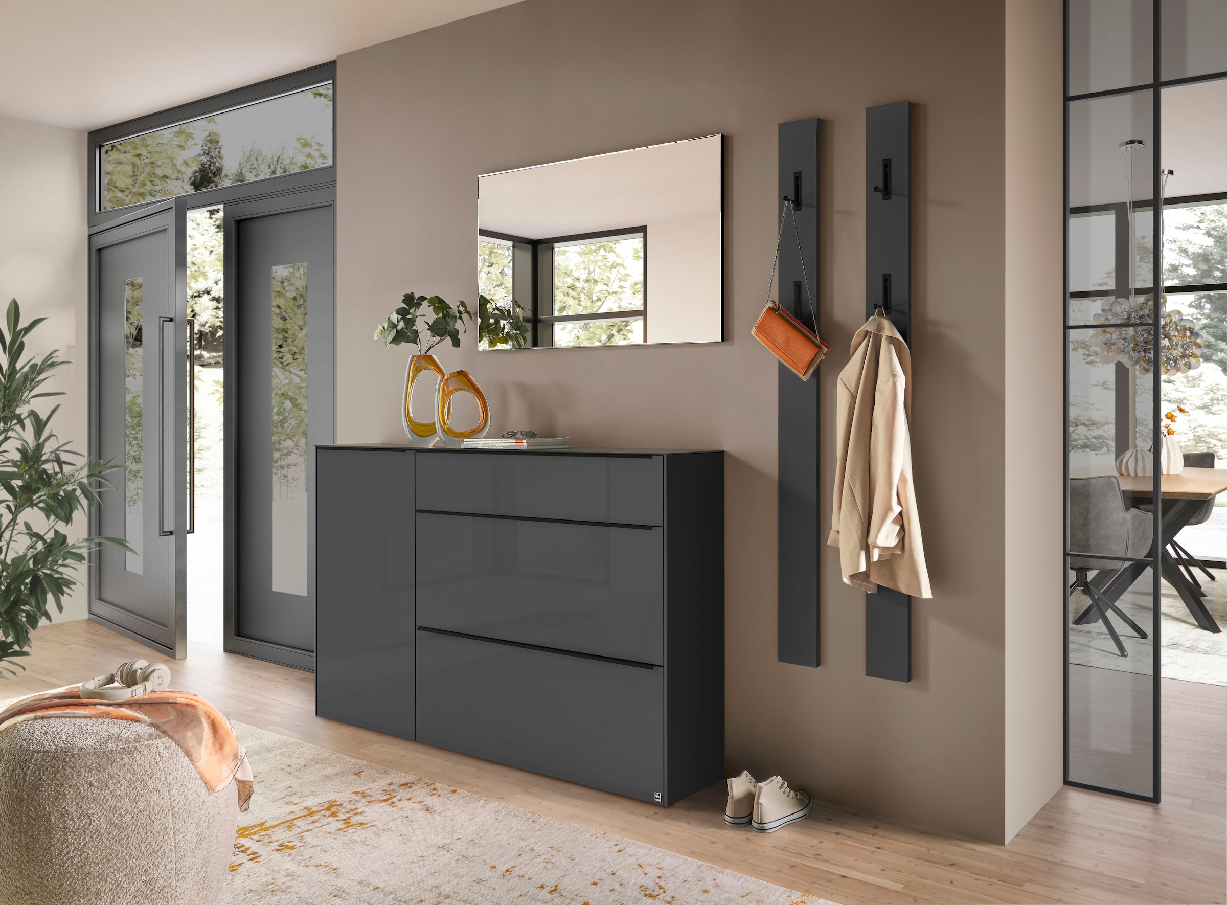 set one by Musterring Sideboard »reno-Dielen« 1 Stk. tlg. 1 Schubkasten, 2 Klappen, 1 Tür, Glasfronten in 2 Farben, 160 x 104 cm