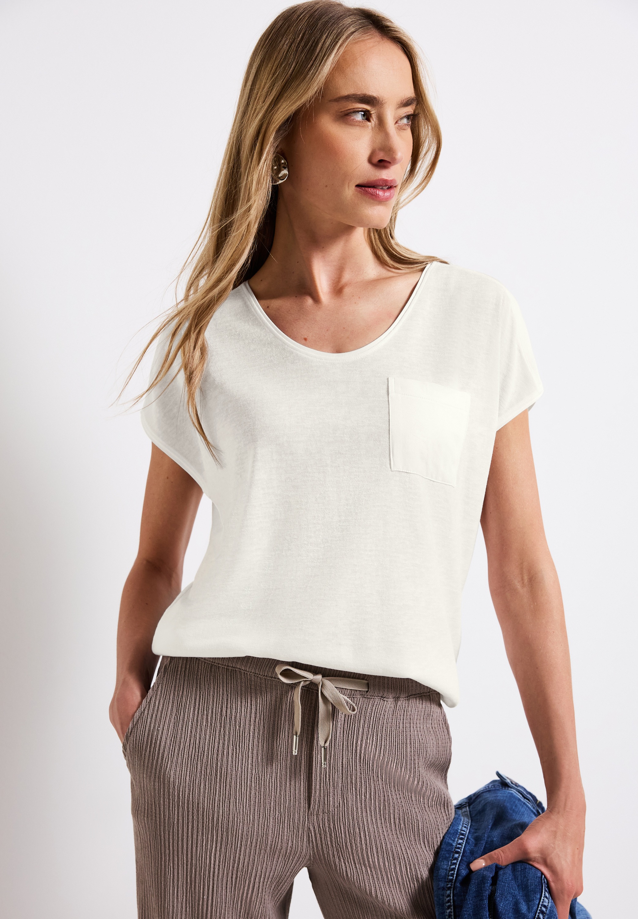 STREET ONE T-Shirt im Leinen-Look und mit Brusttasche+ö