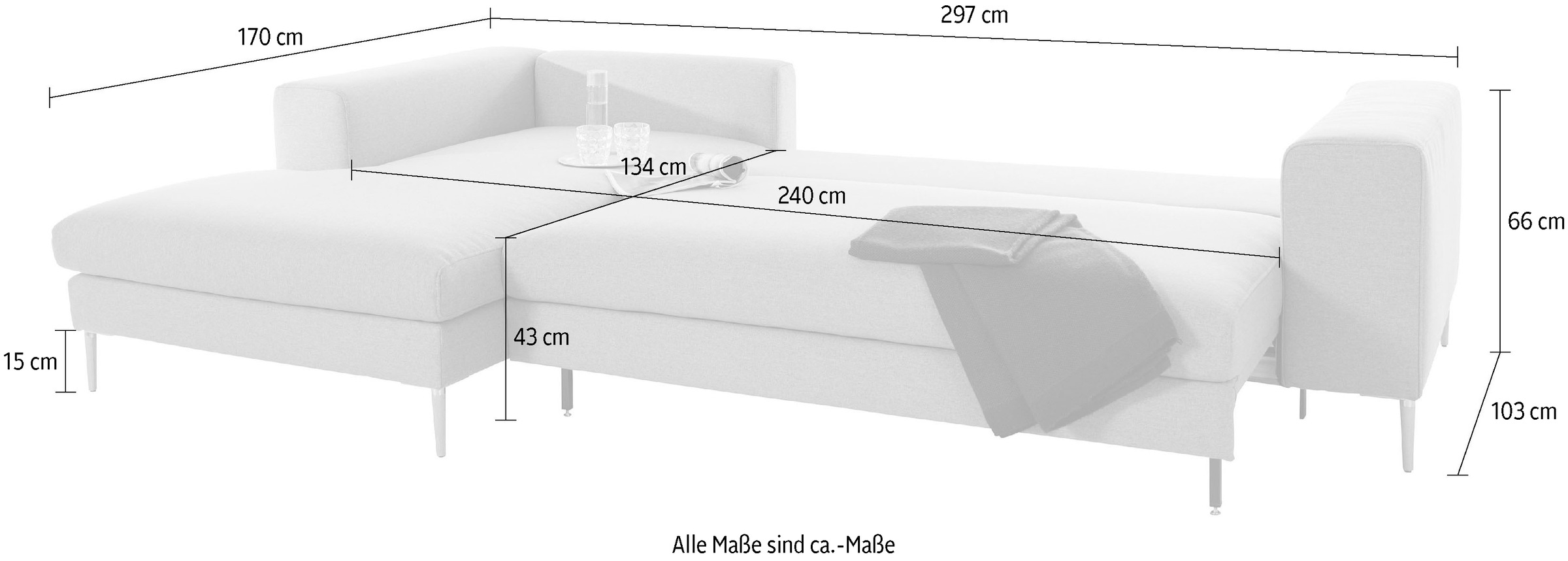 OTTO products Polsterecke »Finnja, softer, legerer Sitzkomfort, bequem, zeitloses Design, L-Form«, Mit Bettfunktion & Bettkasten