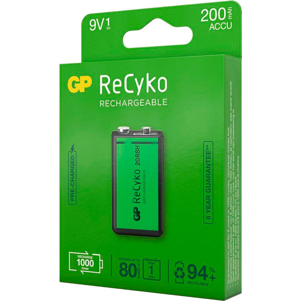 GP Batteries Akku »1 Stck 9V Akku GP NiMH 200 mAh ReCyko 8,4V«, 200 mAh