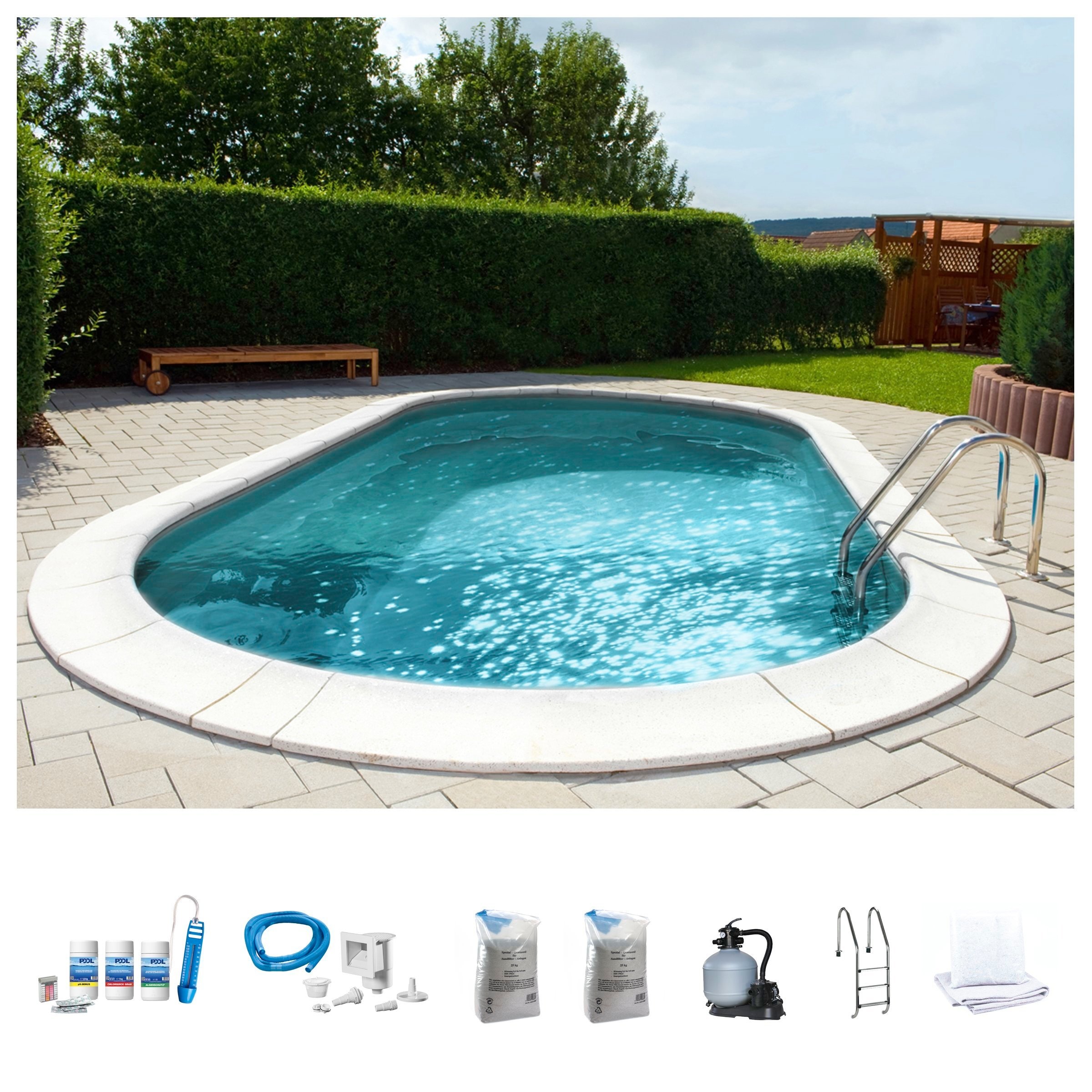 my POOL BWT Ovalpool »PREMIUM mit grauer Innenfolie«, (Komplett-Set, 7 tlg.), Höhe 150 cm, in verschiedenen Größen