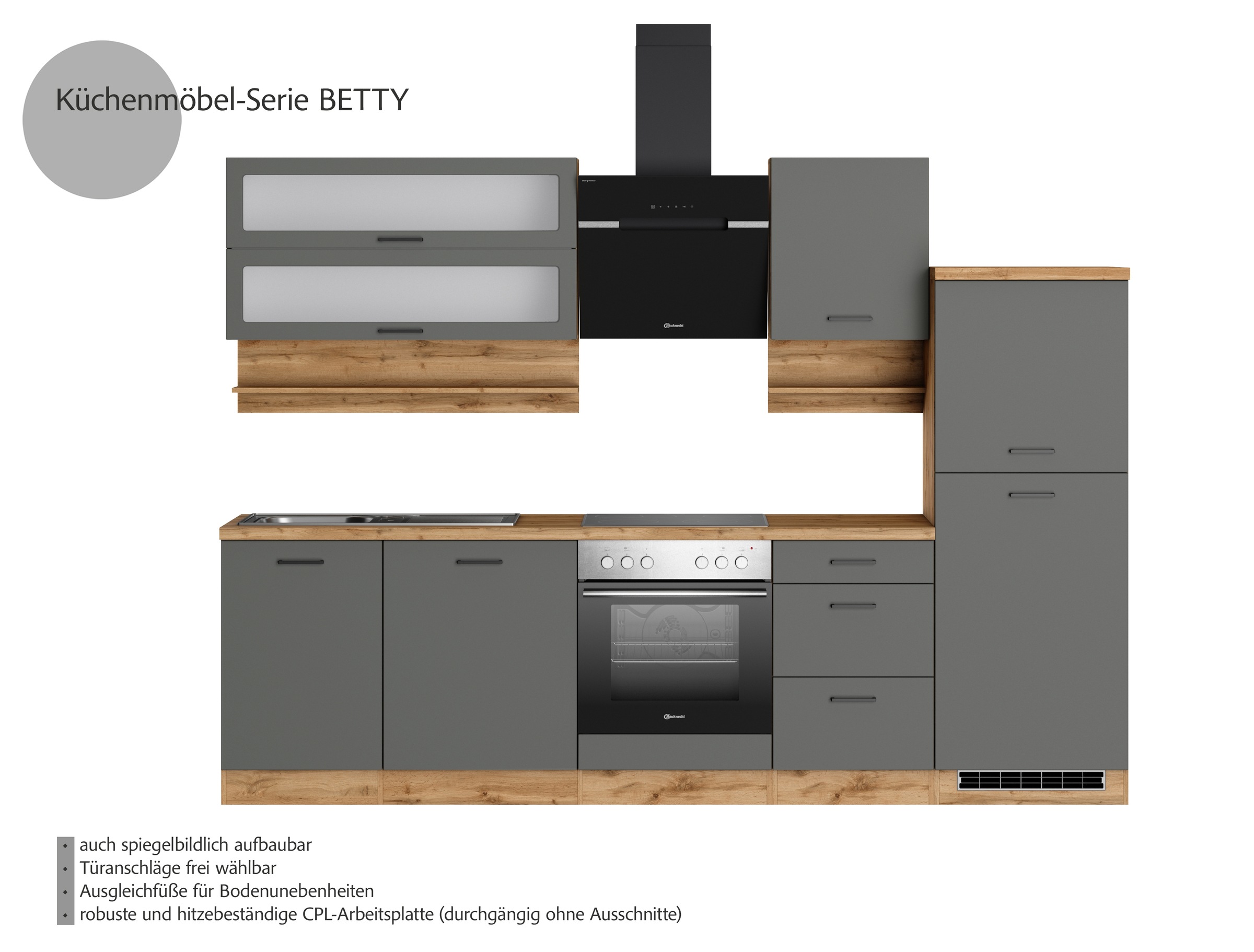 KOCHSTATION Küchenzeile »Betty«, Breite 280 cm, mit E-Geräten von Bauknecht
