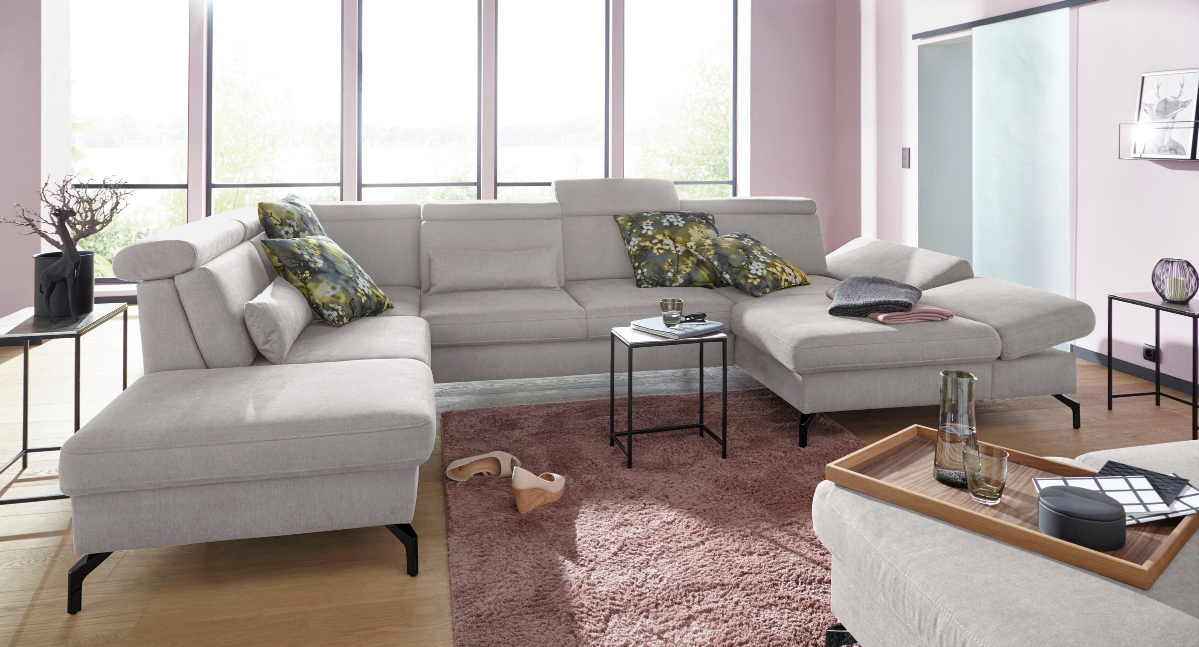sit&more Wohnlandschaft »Brisbane U-Form«, Fußhöhe 15 cm, inklusive Sitztiefen-, Armteil- und Kopfteilverstellung