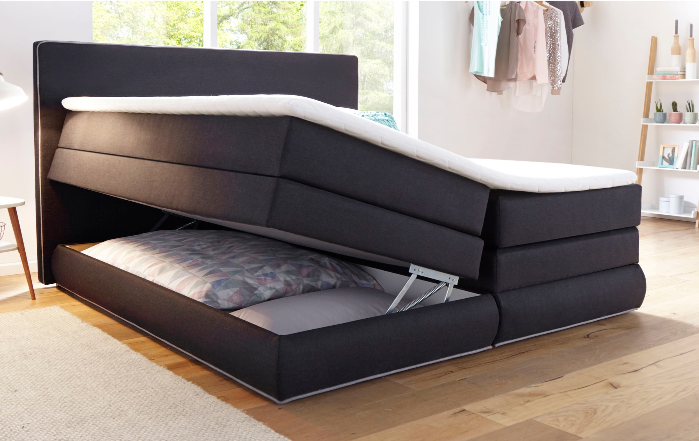 COLLECTION AB Boxspringbett »Ninoni«, inkl. Bettkasten, Topper und wahlweise mit LED-Beleuchtung