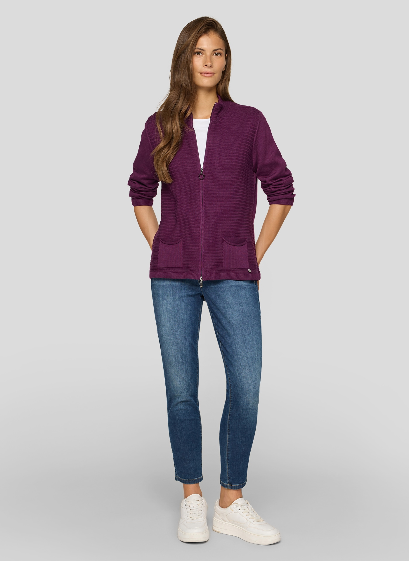 Rabe Strickjacke mit Reißverschluss und Stehkragen