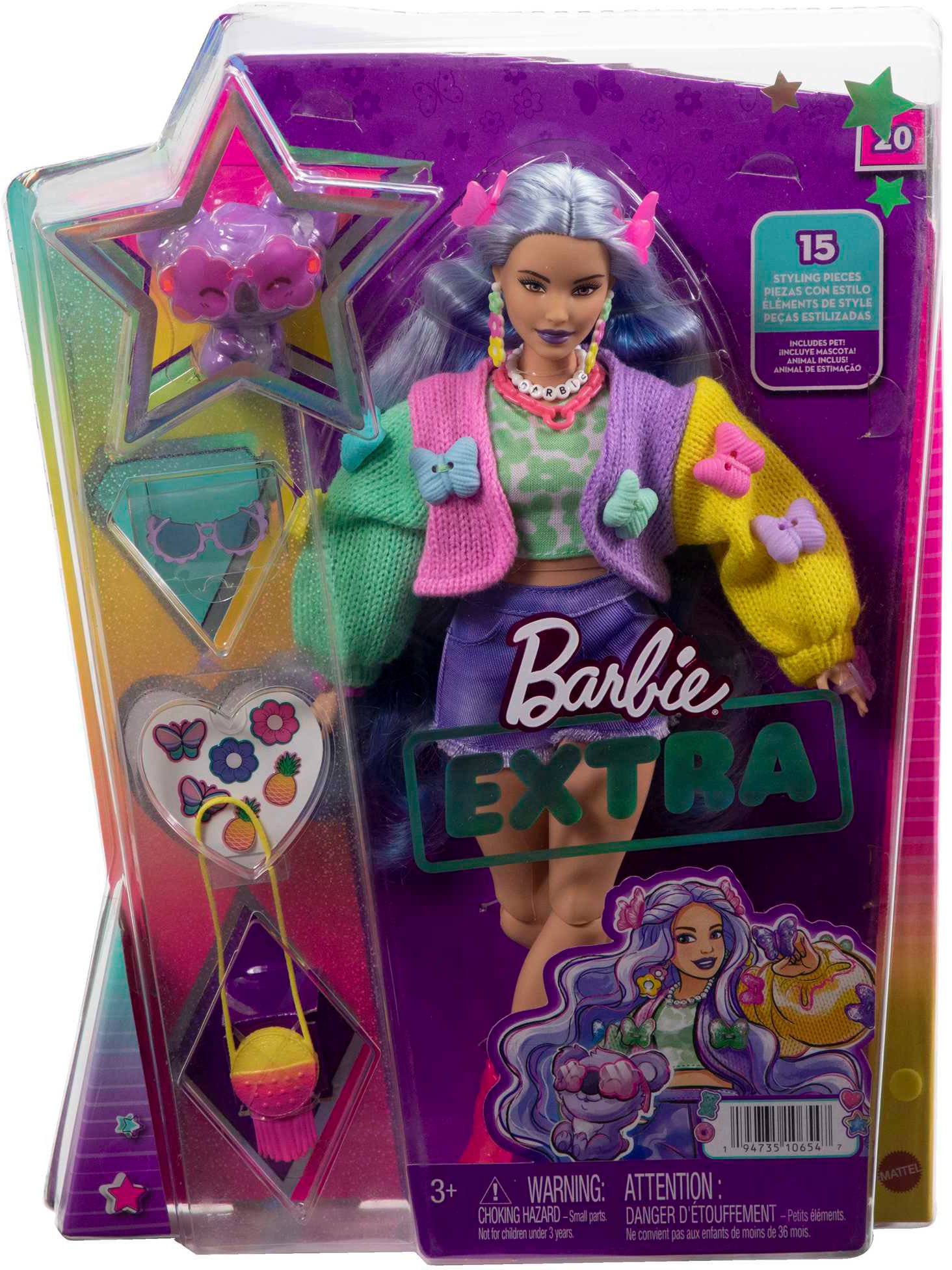 Barbie Anziehpuppe »Extra, lavendelfarbenes Haar/Schmetterlings Haarspange«