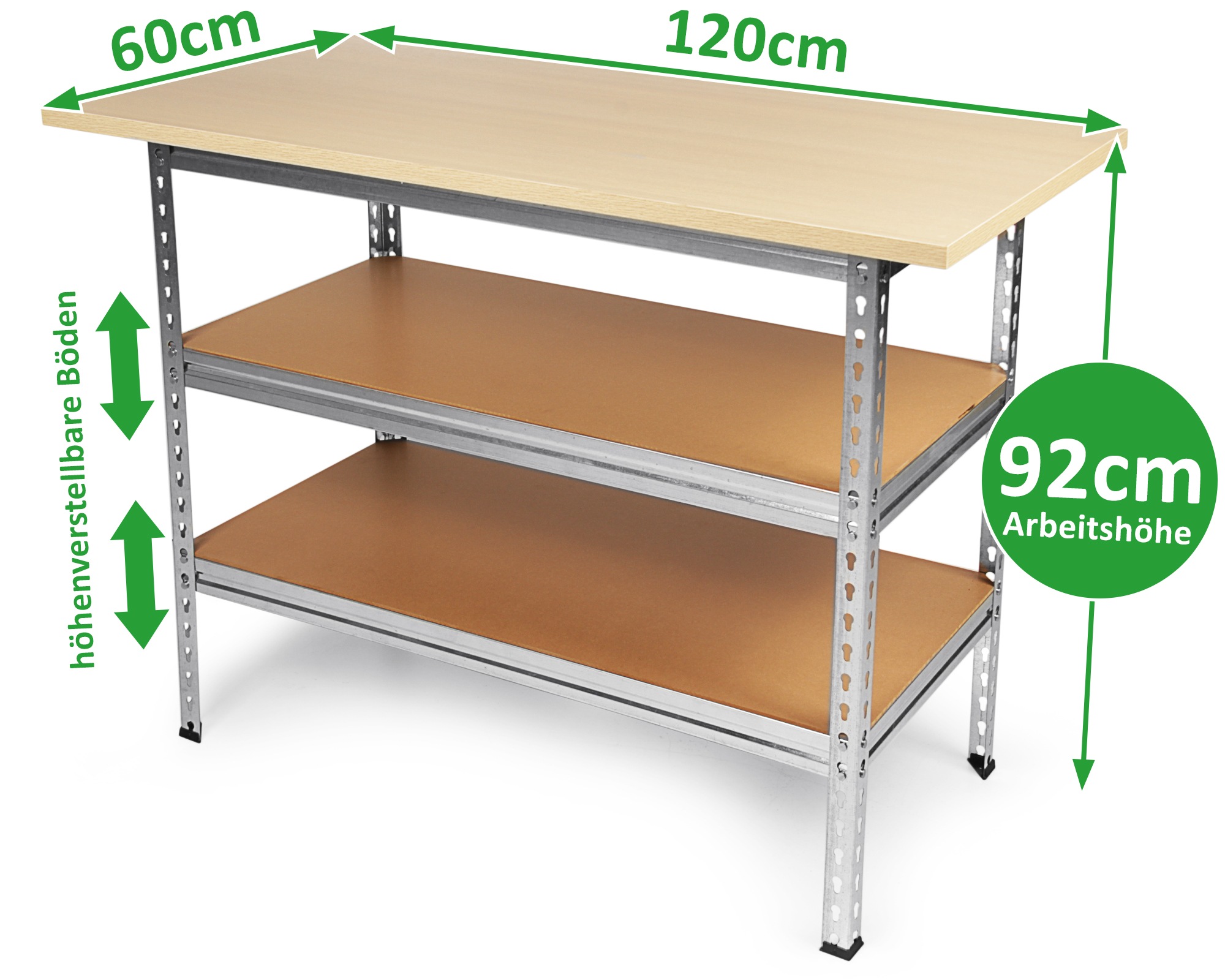 ONDIS24 Werkbank »Werkstatt Ecklösung »Sparfuchs««, (2 tlg.), 180 x 120 x 85 (H) cm, bis 320 kg belastbar, Arbeitsplatte 25 mm
