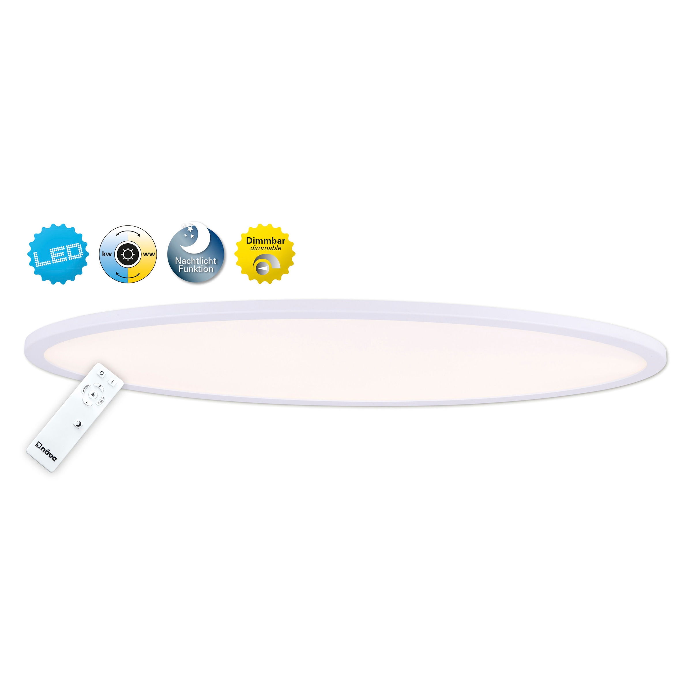 näve LED Deckenleuchte »Amalfi« LED-Modul 1 Stk. warmweiß - kaltweiß oval, dimmbar und Nachtlichtfunktion mittels Fernbedienung, CCT
