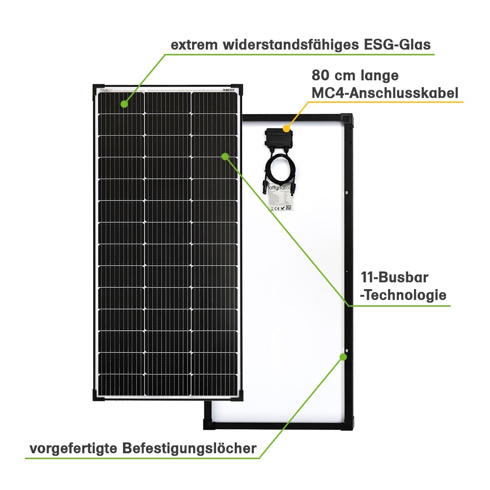 offgridtec Solarmodul »MONO-150 V2 Solarpanel 23V Black Frame«, 2 Bypass Dioden