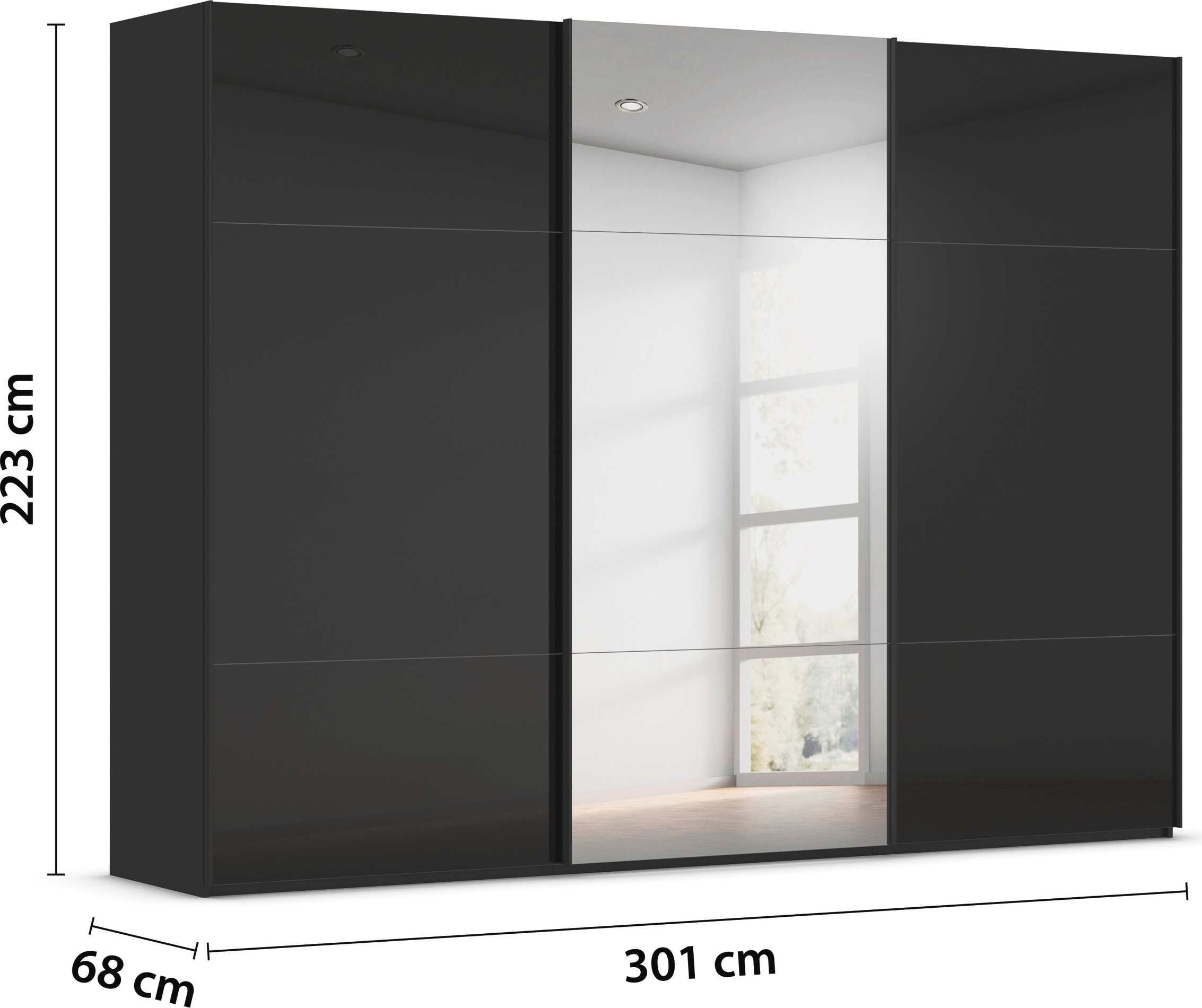 rauch Schwebetürenschrank »Kleiderschrank Schrank Garderobe Schlafzimmerschrank CONTIDO«, (in 3 verschiedenen Ausstattungen BASIC/CLASSIC/PREMIUM), aus hochwertigem Material in 6 Breiten 2 Griff-Farben MADE IN GERMANY
