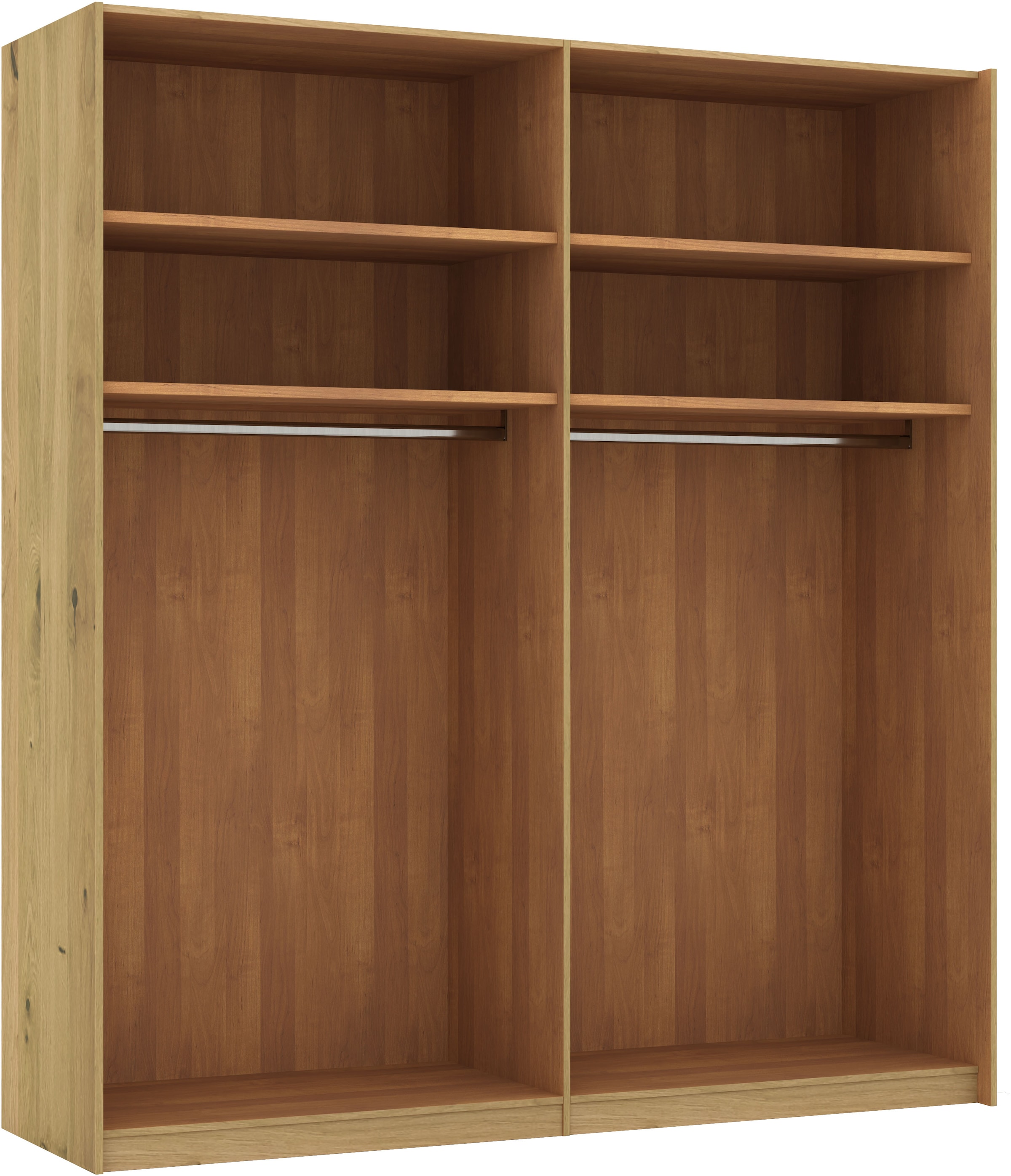 Musterring Schwebetürenschrank »Savona, Kleiderschrank, Schrank, Garderobe, mit Schiebetüren«, (Teilmassiv Bianco-Eiche, mit Spiegel oder Glas, MADE IN GERMANY), Türen Bianco-Eiche massiv, Spiegel-/Glastüren, eingelegte Chromleiste