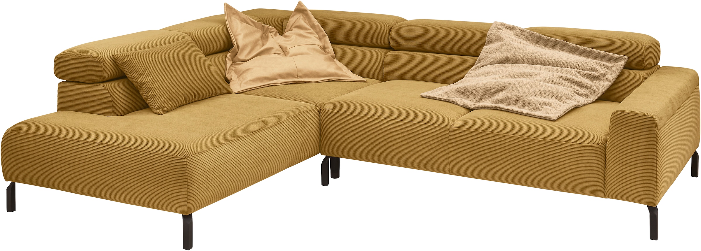 Places of Style Ecksofa »Antonelli, L-Form, inkl. Kopfteilverstellung, Breite 276 cm«, ohne Sitztiefenverstellung, in Feincord, pistachio