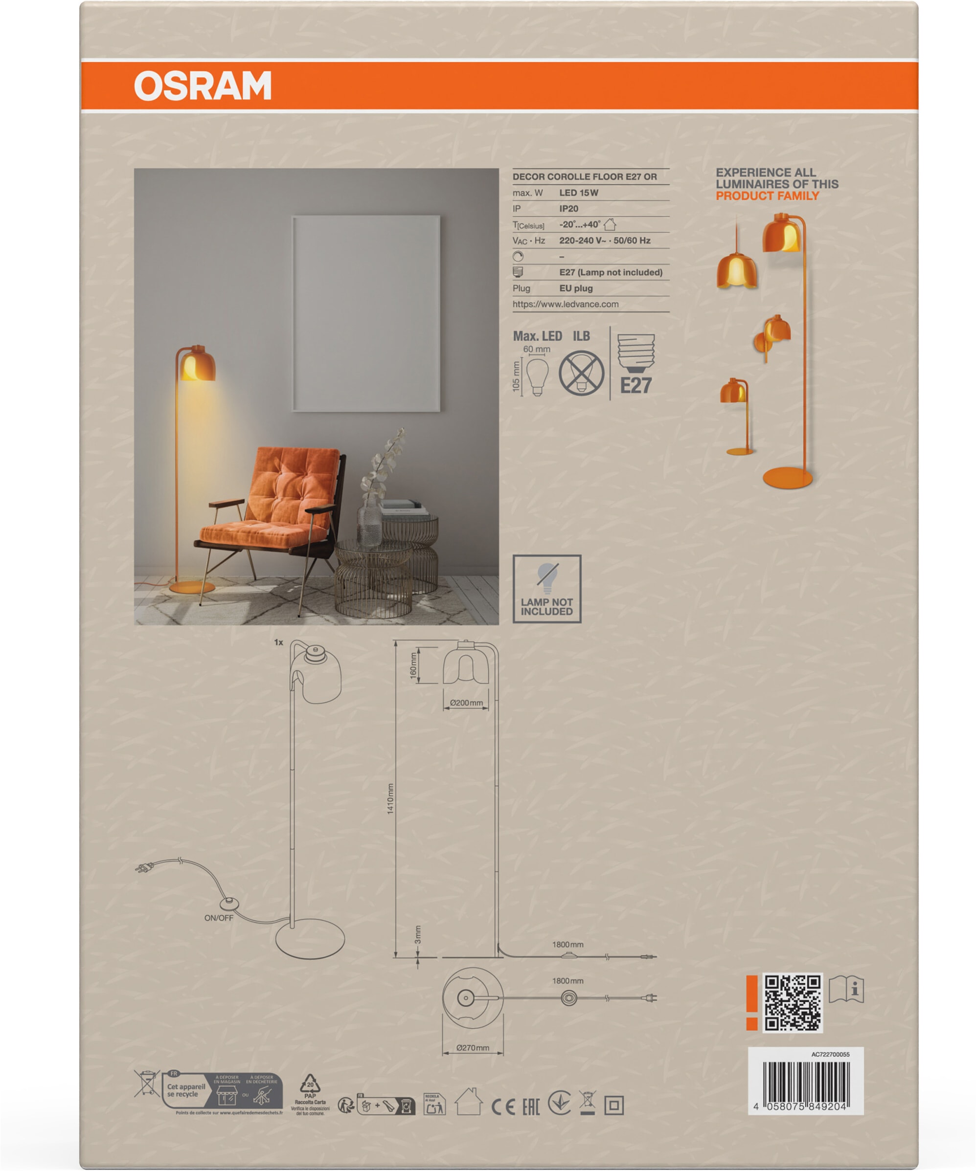 Osram Stehlampe »Decor Corolle« E27 1 Stk. Fassung E27, Stahl und Glas