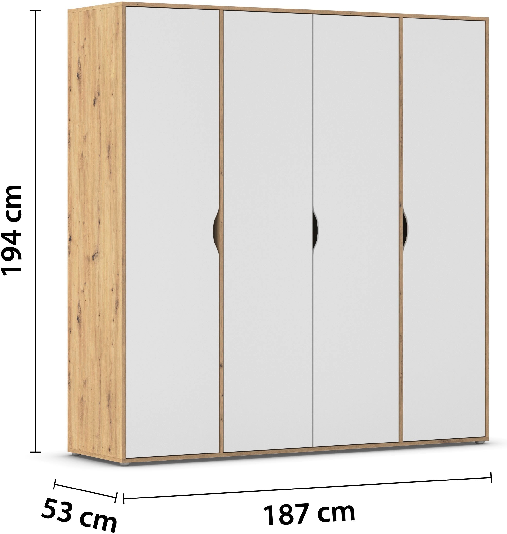 rauch Drehtürenschrank »Kleiderschrank Schrank Garderobe Wäscheschrank NARAI viel Stauraum«, (in 3 verschiedenen Ausstattungen BASIC/CLASSIC/PREMIUM), Griffausfräsungen für eine grifflose Optik TOPSELLER MADE IN GERMANY