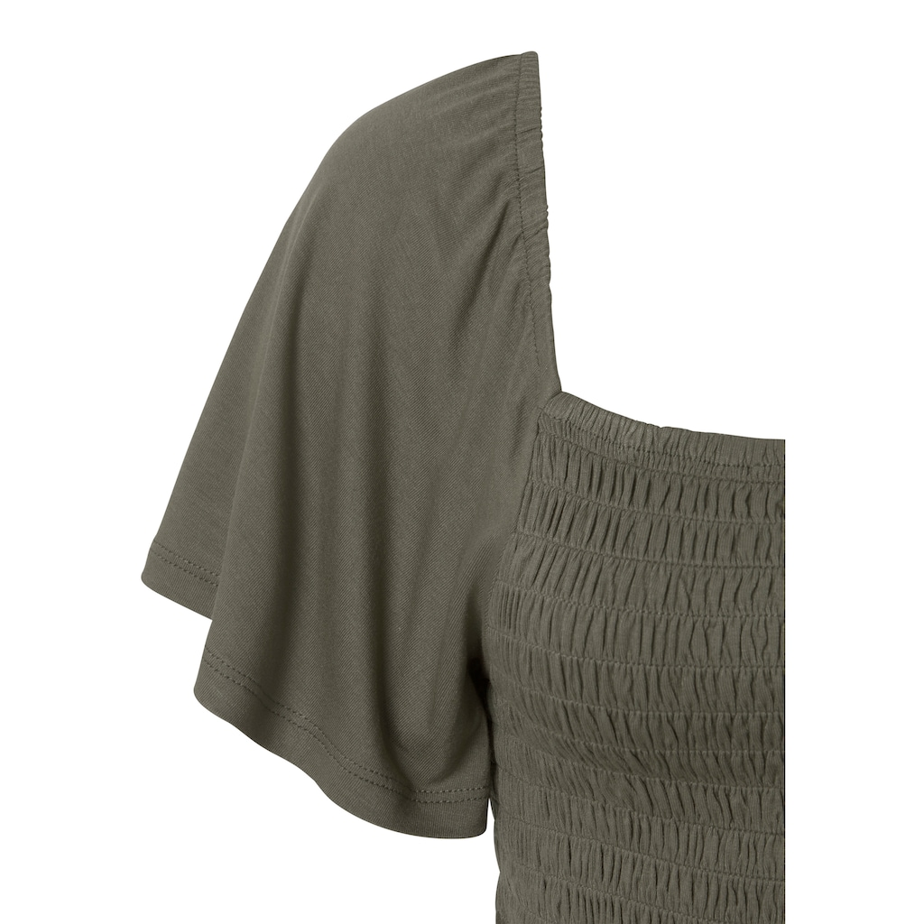 Buffalo Kurzarmshirt, mit Volantärmeln, Blusenshirt, figurbetont, Stretch-Qualität