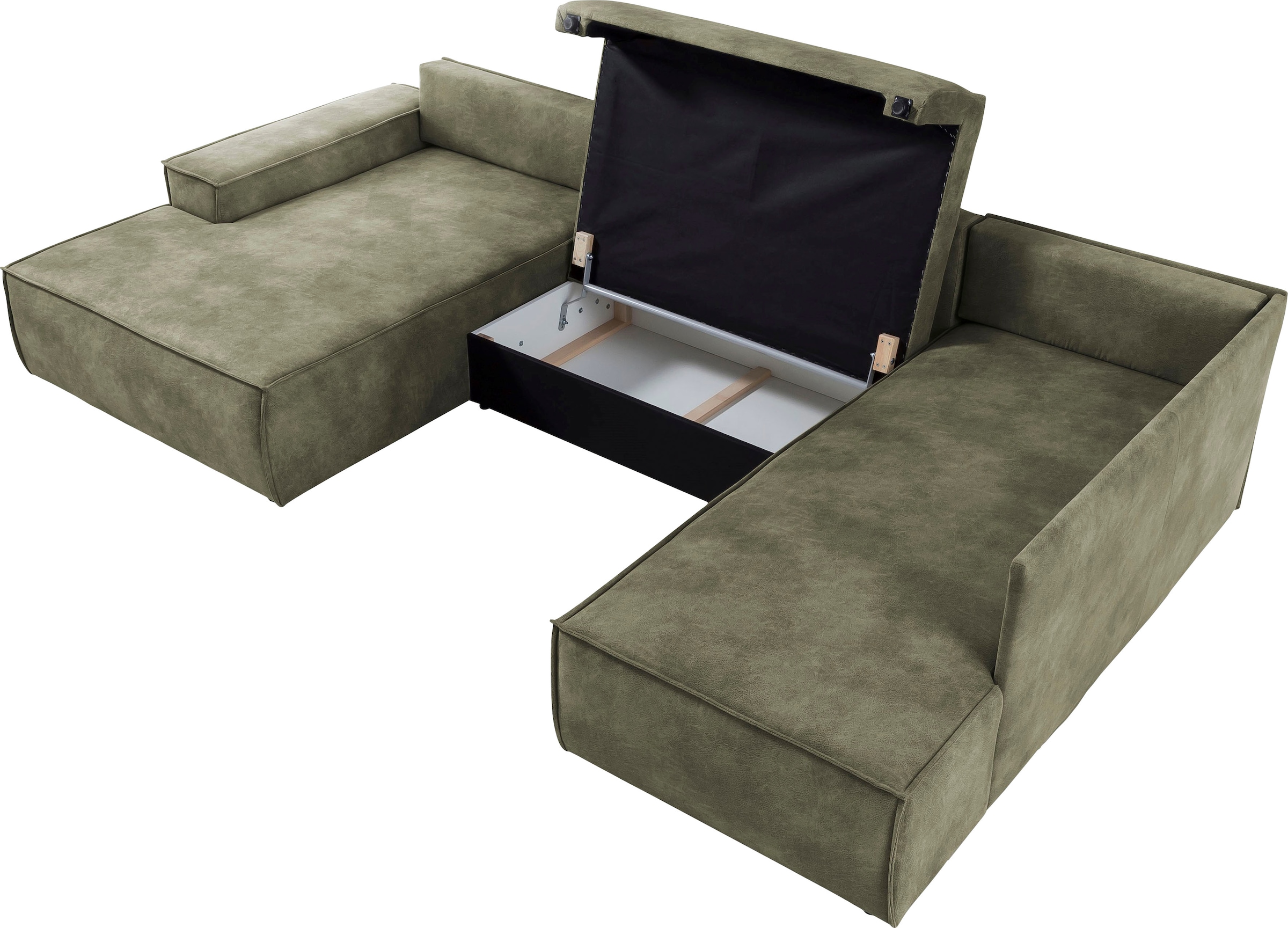 Home affaire Wohnlandschaft »SHERWOOD 329 cm, U-Form, Schlafsofa,«, Schlaffunktion m. Bettkasten (194x139 cm), Cord, Vintage, Samtvelours