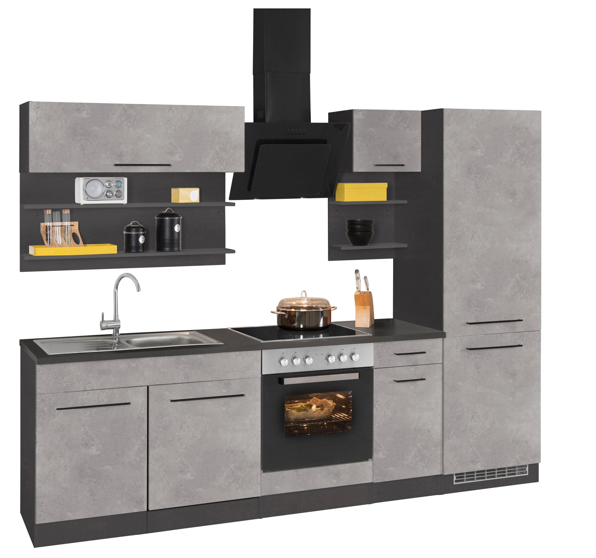 KOCHSTATION Küchenzeile »KS-Tulsa«, mit E-Geräten, Breite 270 cm, schwarze Metallgriffe, MDF Fronten