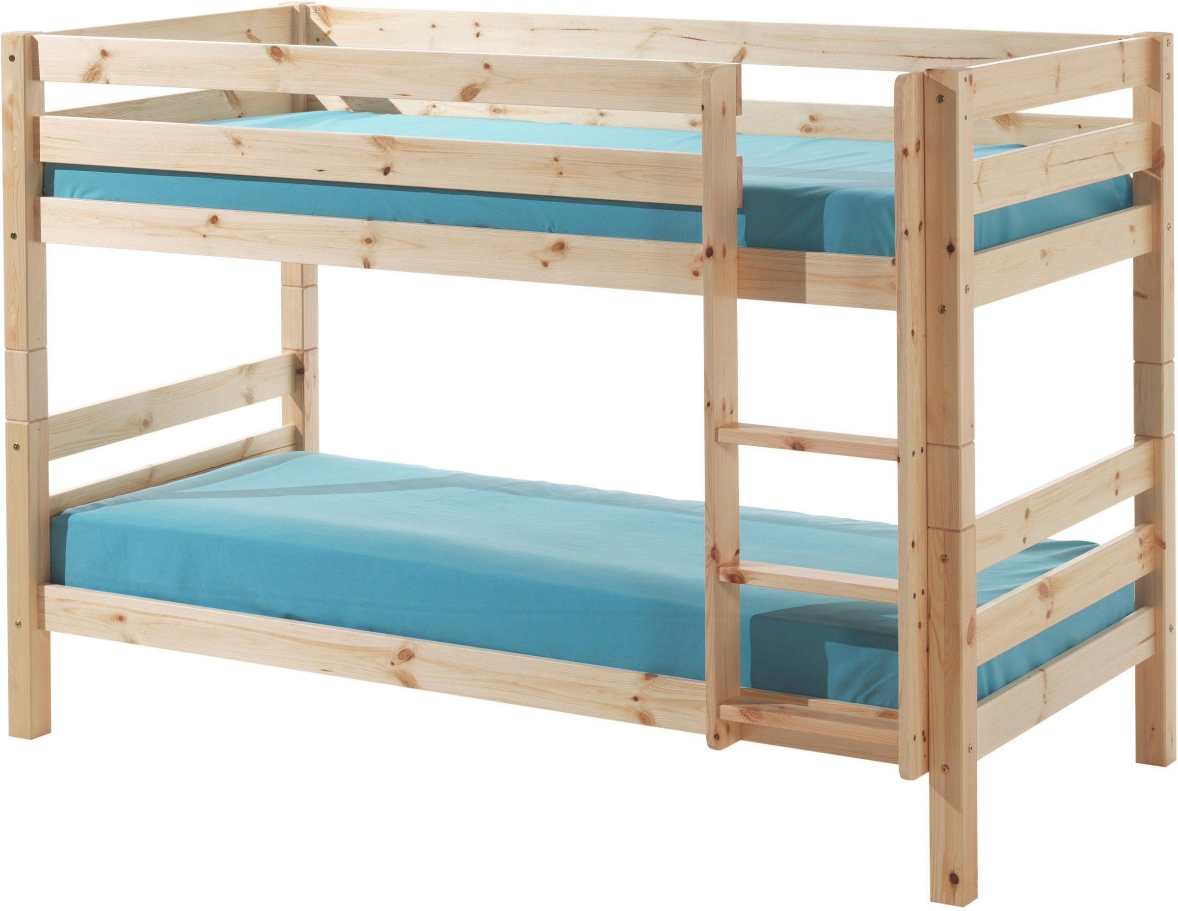 Vipack Etagenbett »Pino, Inkl. Rolllattenrost, Leiter Und Absturzschutz« B/H/T Ca. 210x140x105cm, Massiv Kiefer 2 Farben Zur Wahl, Optional Mit