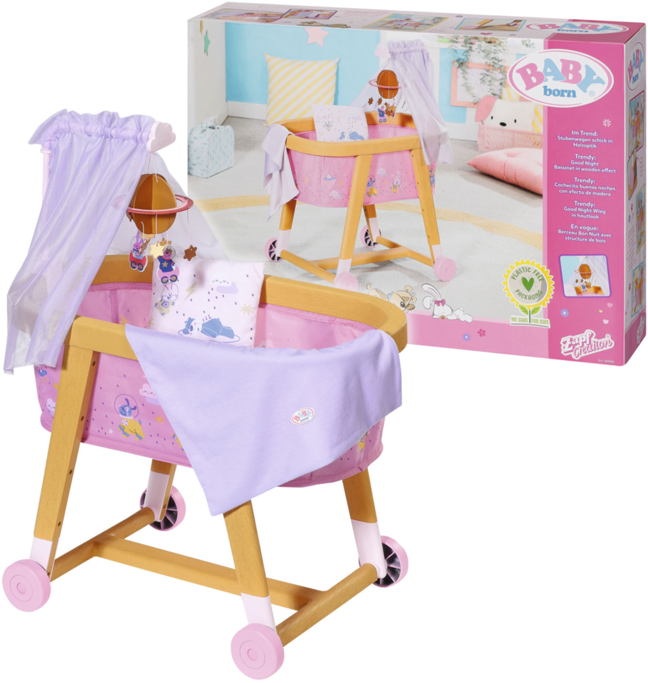 Puppenbett »Gute Nacht Stubenwagen«, mit Stoffhimmel, Planetenmobile und Bettzeug