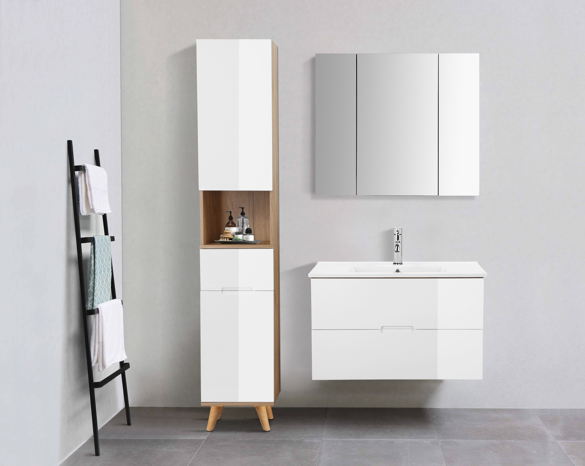 welltime Spiegelschrank »Lund Bad Spiegel WC Wandspiegel Badezimmerspiegel ohne LED«, Badschrank Badezimmerspiegelschrank Spiegel Breite 80cm mit 3 Türen