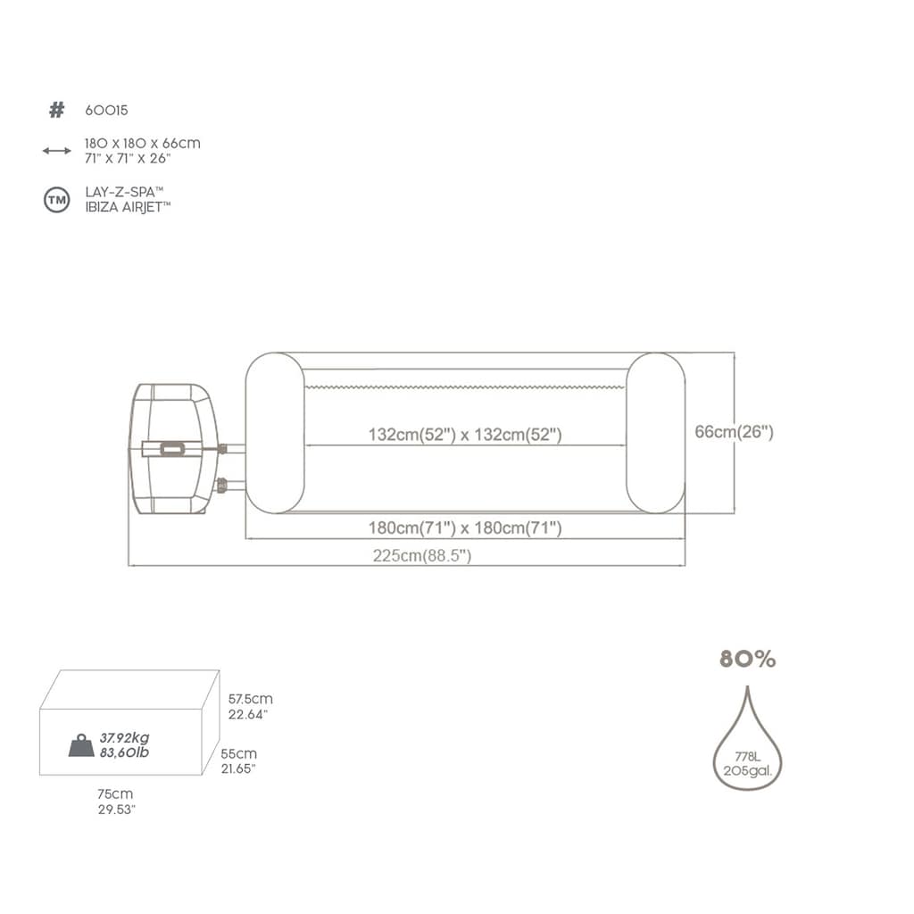 Bestway Whirlpool »LAY-Z-SPA® Ibiza AirJet™«, BxLxH: 180x180x66 cm, für bis zu 6 Personen