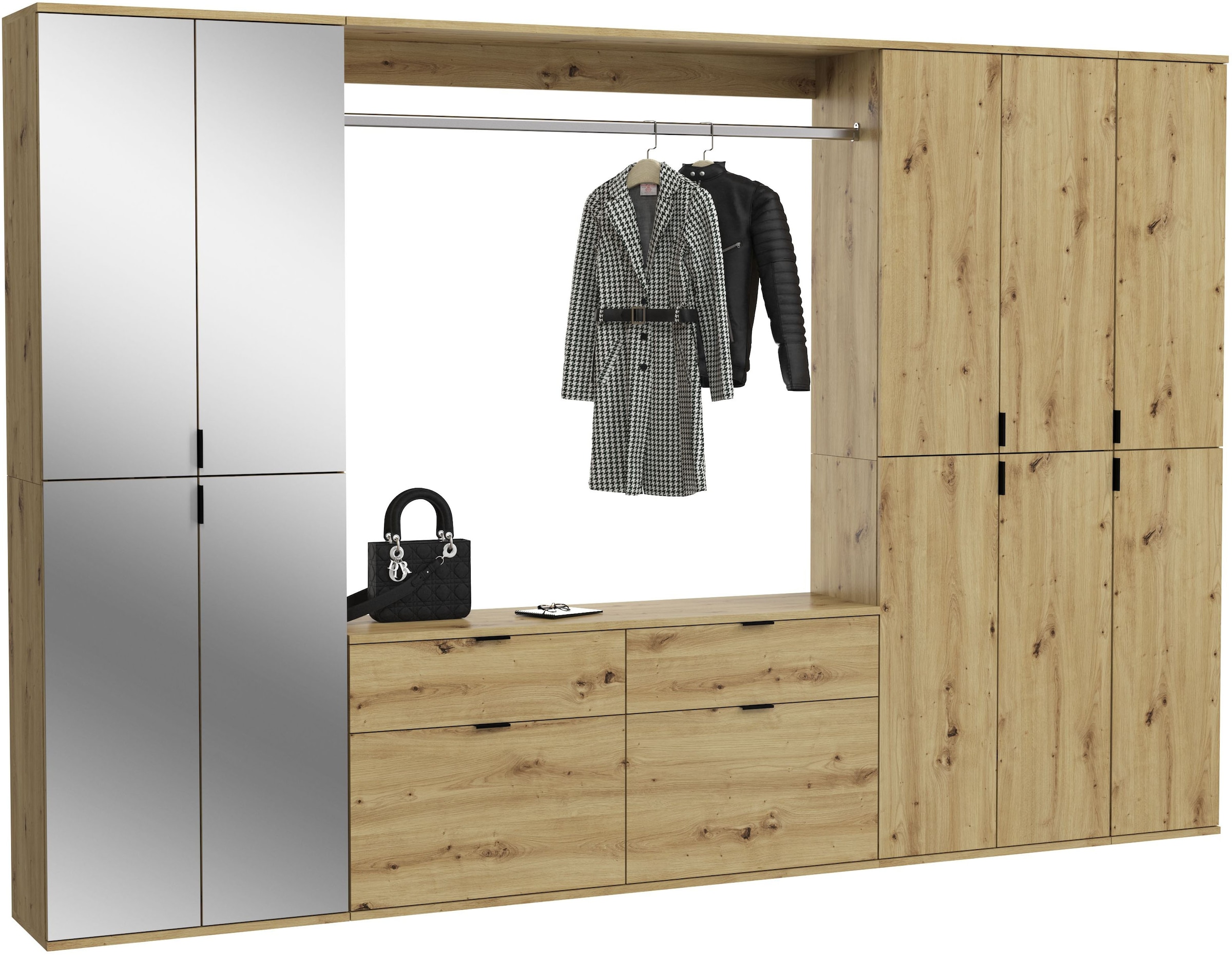 INOSIGN Garderoben-Set »Trondheim, Breite 273 cm, 6-teilig, bestehend aus:«, (Set, 5 St.), 3x Garderobenschrank, 1 Kommode, 1 Garderobenstange, 1 Ablageboden