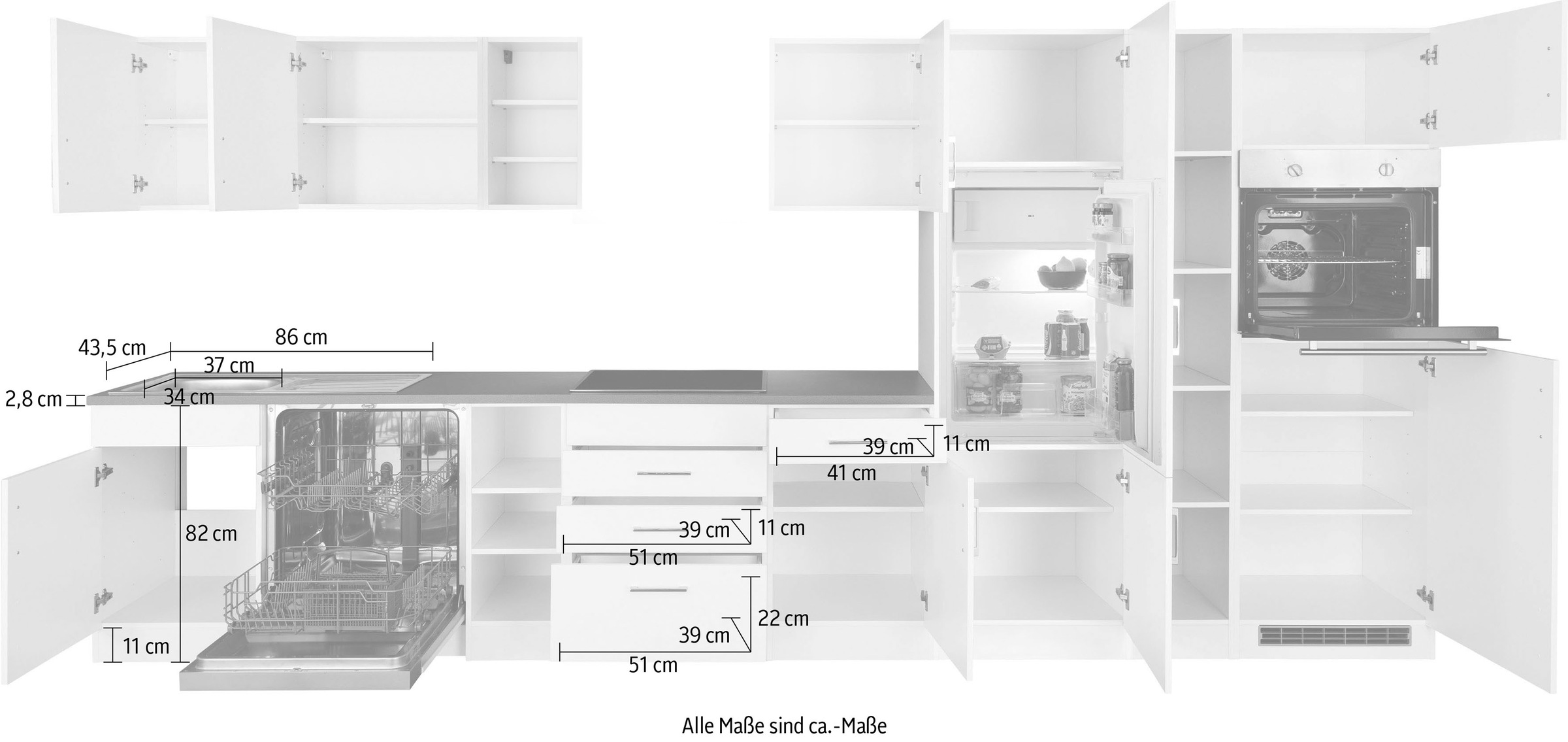 HELD MÖBEL Küchenzeile »Paris«, ohne E-Geräte, Breite 400 cm