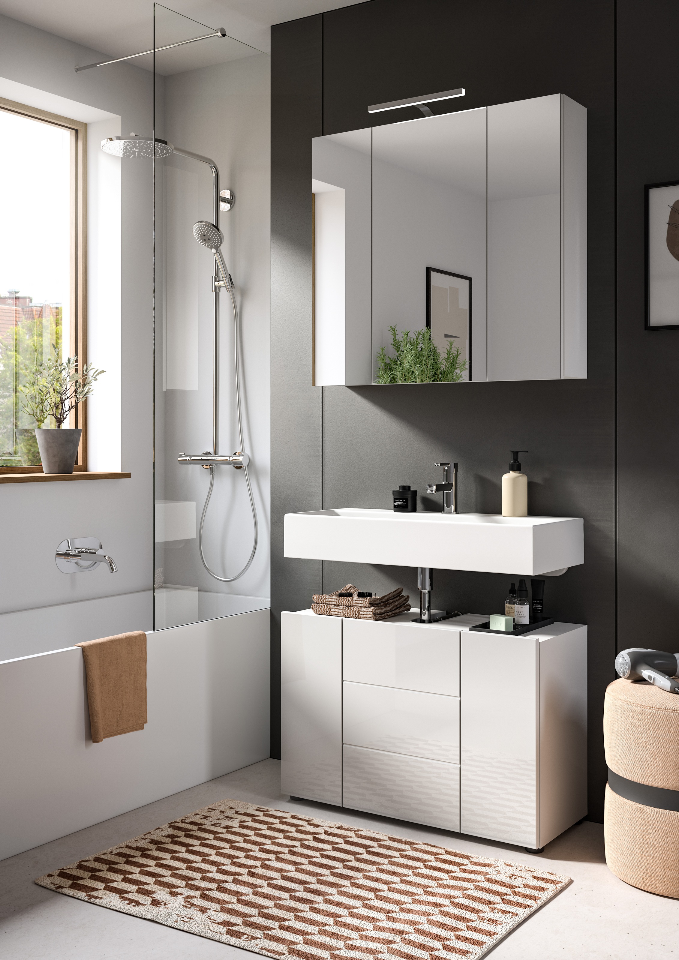 welltime Badmöbel-Set »BIEL, TOPSELLER, 2 teilig, inkl. Beleuchtung, MDF Fr günstig online kaufen