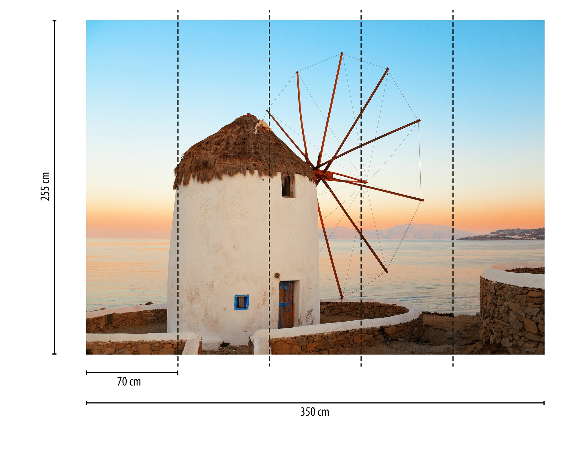 A.S. Création Vliestapete »Fototapete Windmühle am Meer Sonnenuntergang« matt strukturiert
