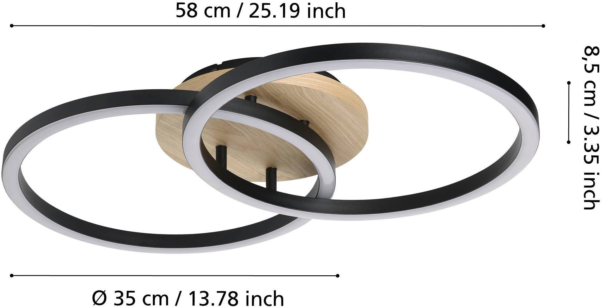 EGLO Deckenleuchte »Lomaltas-z Deckenlampe, ZigBee, App und Sprachsteuerung, Flurlampe« LED-Modul 1 Stk. Kaltweiß | Neutralweiß | Warmweiß Wand-/Deckenleuchte - L58 x B35 x H8,5cm - schwarz, braun - 4X8W inkl.