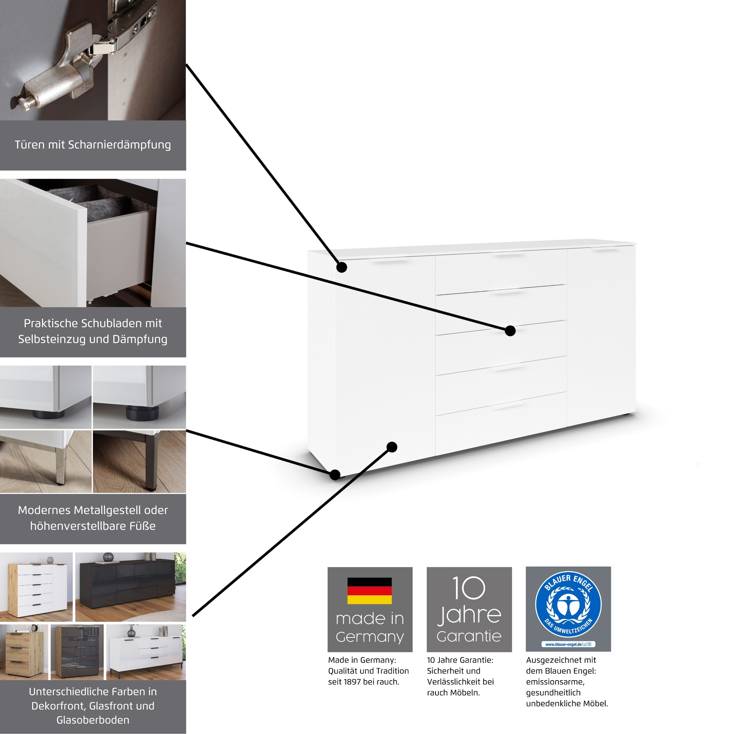 rauch Nachtkommode »Nachttisch Nachtschrank Nachtkonsole FLIPP mit Glasfront« Breite 40 cm,  mit 3 Schubladen und Soft-Close-Funktion, Oberboden und Front Glas