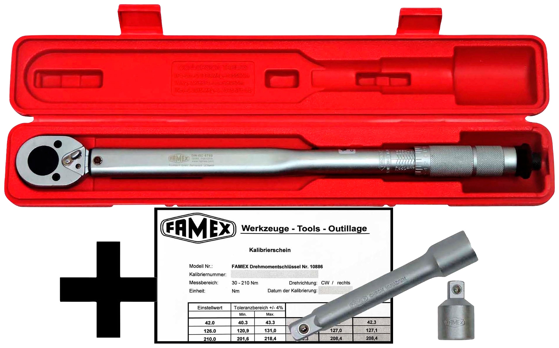 FAMEX Drehmomentschlüssel »10886-3N«, (mit Spezial-Einsätzen für  Radschrauben), 30-210 Nm, mit Kalibrierschein online bestellen