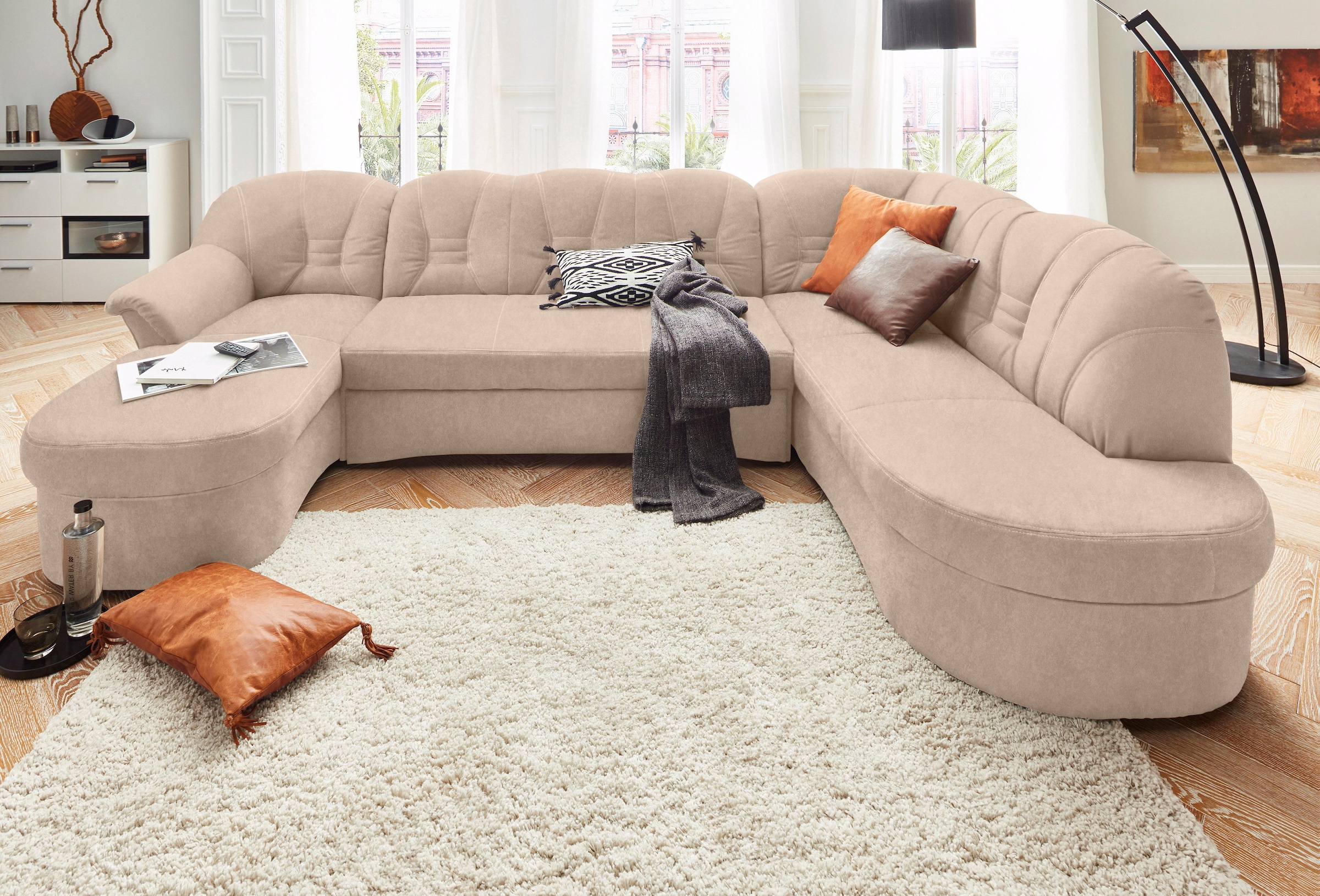 DOMO collection Wohnlandschaft »ELVA 293x180x84 cm, elegante Rückensteppung, U-Form« whlw. mit Bettfunktion und Federkern