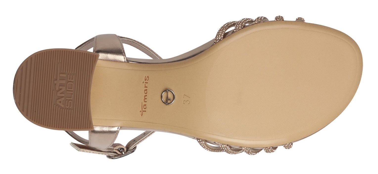 Tamaris Sandalette  , Blockabsatz, Festtagsschuh, Abendschuh mit funkelnden Schmucksteinen