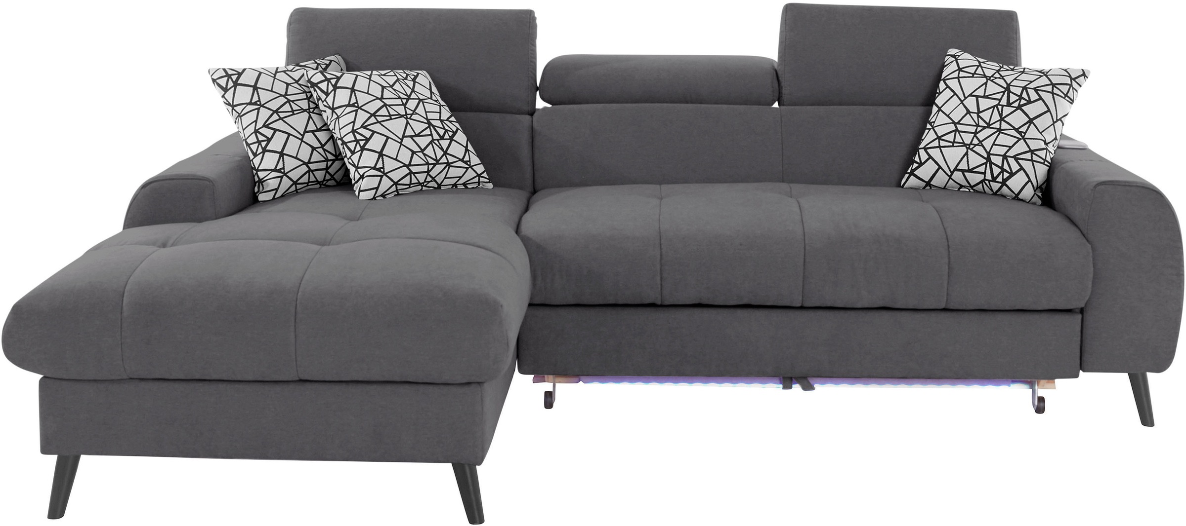 COTTA Ecksofa »Mia L-Form mit 3 Zierkissen«, wahlweise mit Bettfunktion, Bettkasten, Beleuchtung & Wireless-Charger