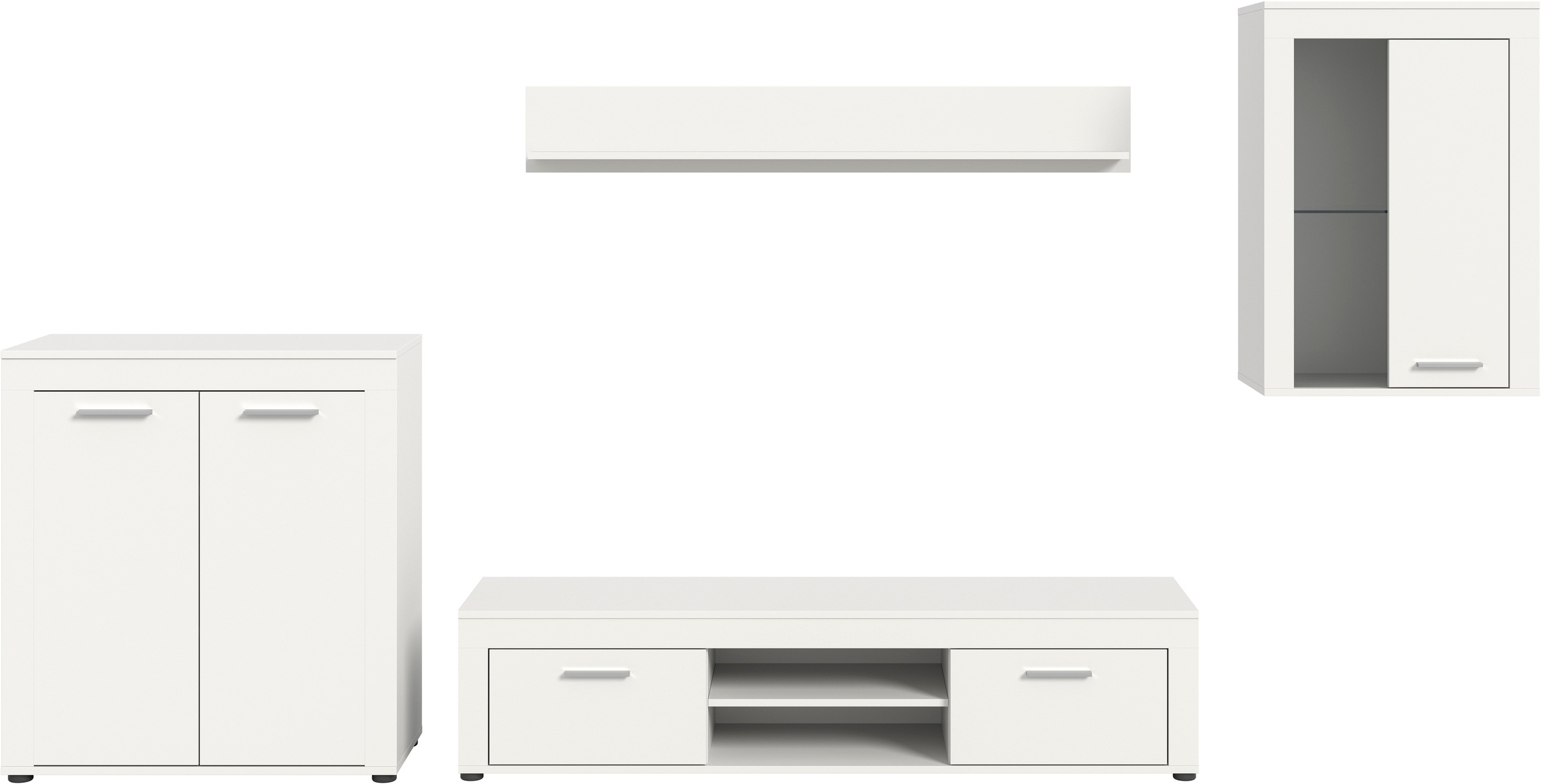 INOSIGN Wohnwand »Aosta, 4-tlg., best. aus: Highboard, Lowboard, Wandboard & Vitrine«, (4 St.), Wohnwand, Kombination, Anbauwand, Möbel Set, Schrankwand, Möbel Kombi