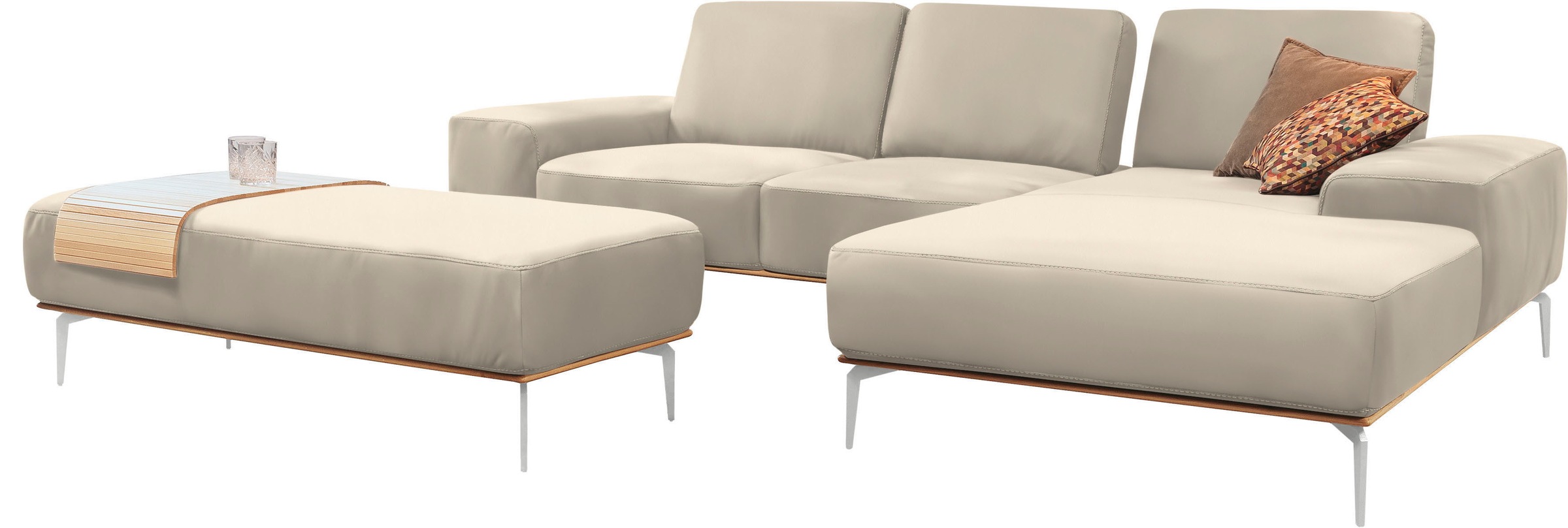 W.SCHILLIG Ecksofa »run, Designsofa mit tollem Sitzkomfort, L-Form«, mit elegantem Holzsockel, Füße in Chrom glänzend, Breite 279 cm