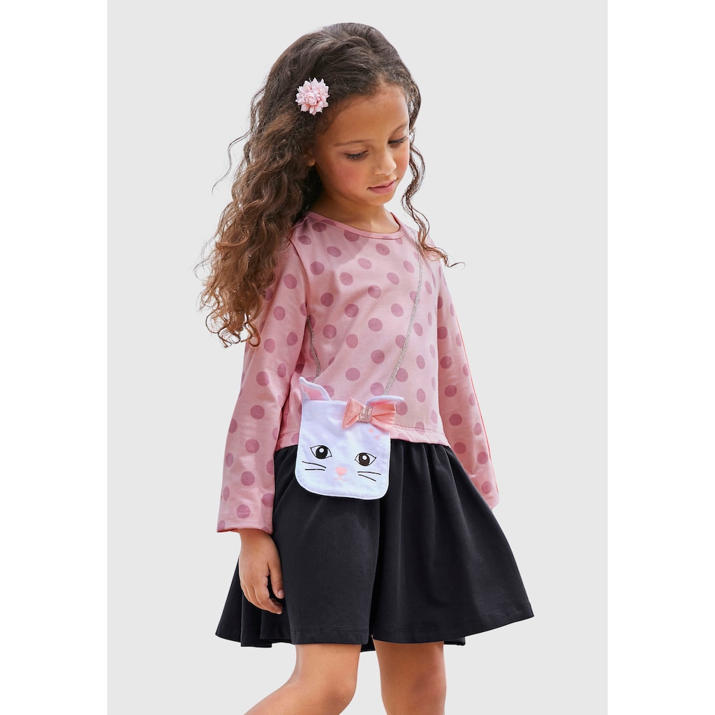KIDSWORLD Jerseykleid, mit appliziertem Glitzerband und kleiner Tasche
