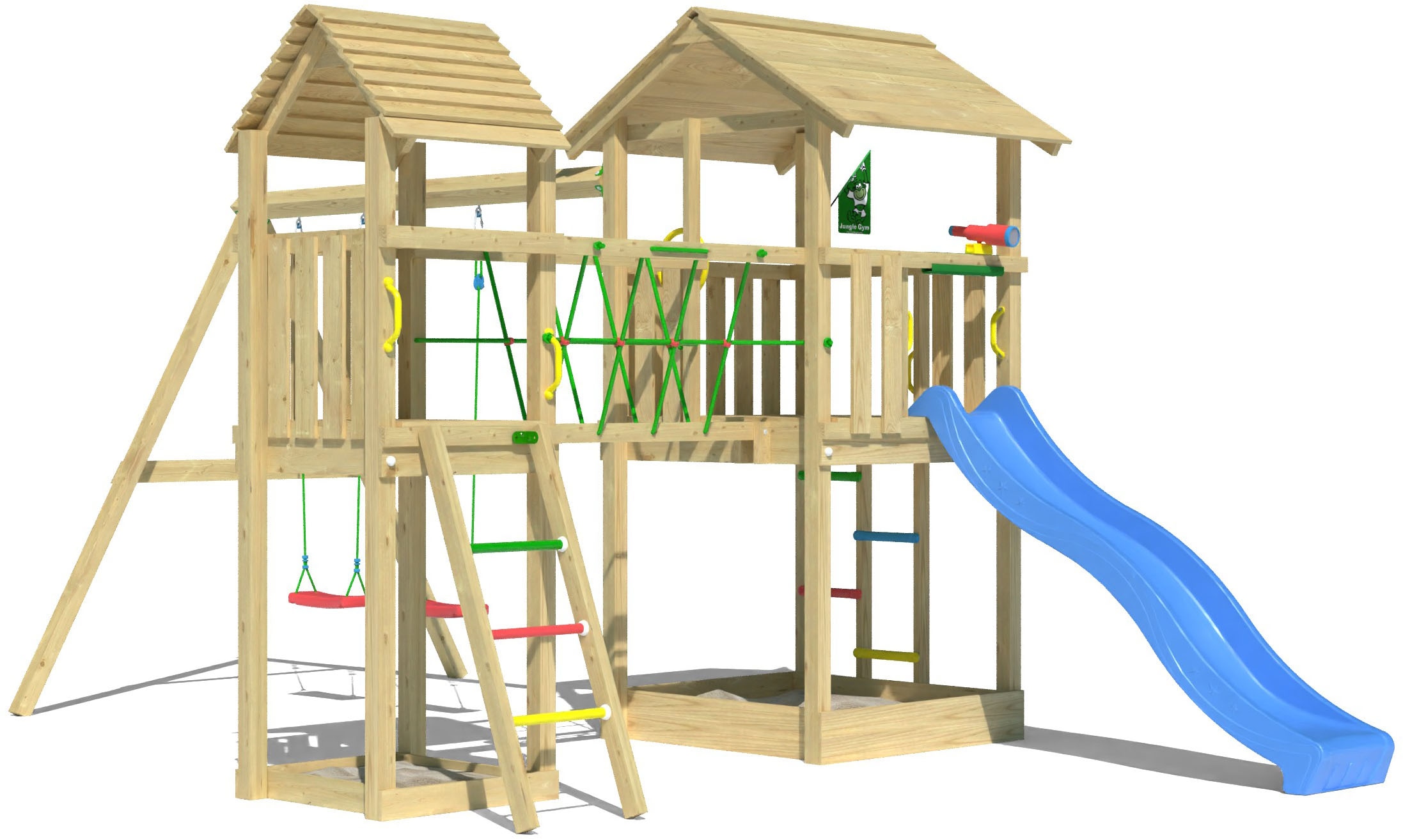Jungle Gym Spielturm »Nova«, (Set), Spielanlage mit 2 Türmen, Schaukel und Rutsche mit Wasseranschluss