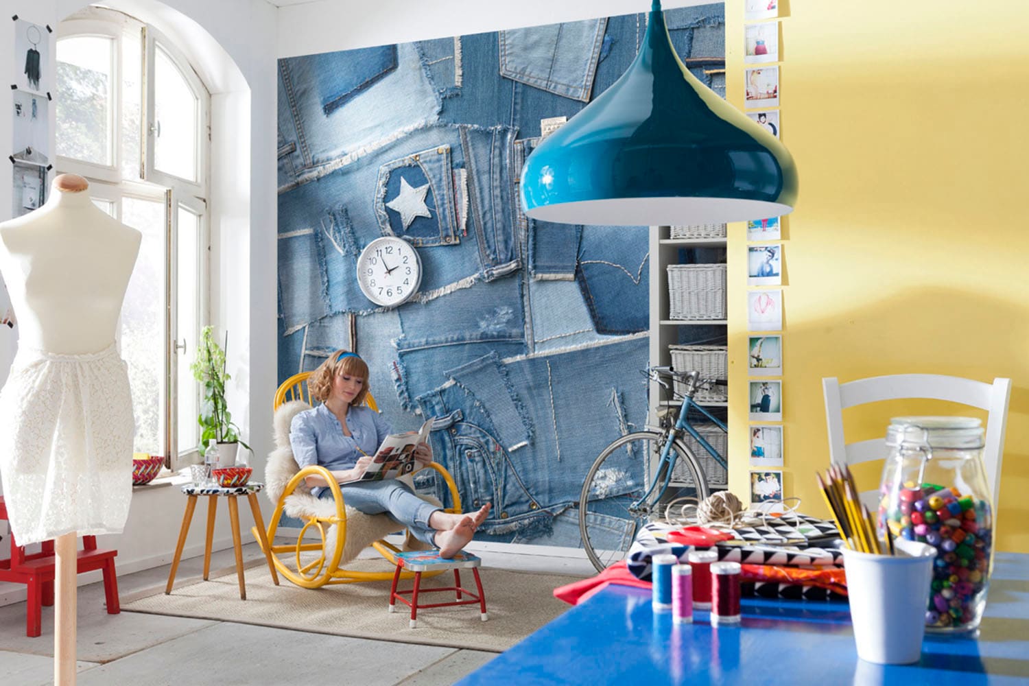Komar Fototapete »Jeans - Größe 368 x 254 cm« bedruckt glatt Wohnzimmer, Sc günstig online kaufen