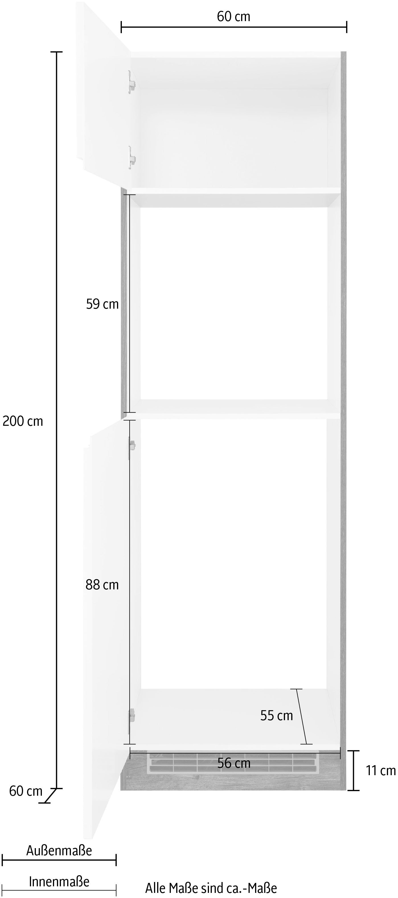HELD MÖBEL Backofen/Kühlumbauschrank »Virginia«, 200 cm hoch, 60 cm breit,  Nische für Ofen B/H/T: 56/59/55 cm auf Rechnung bestellen