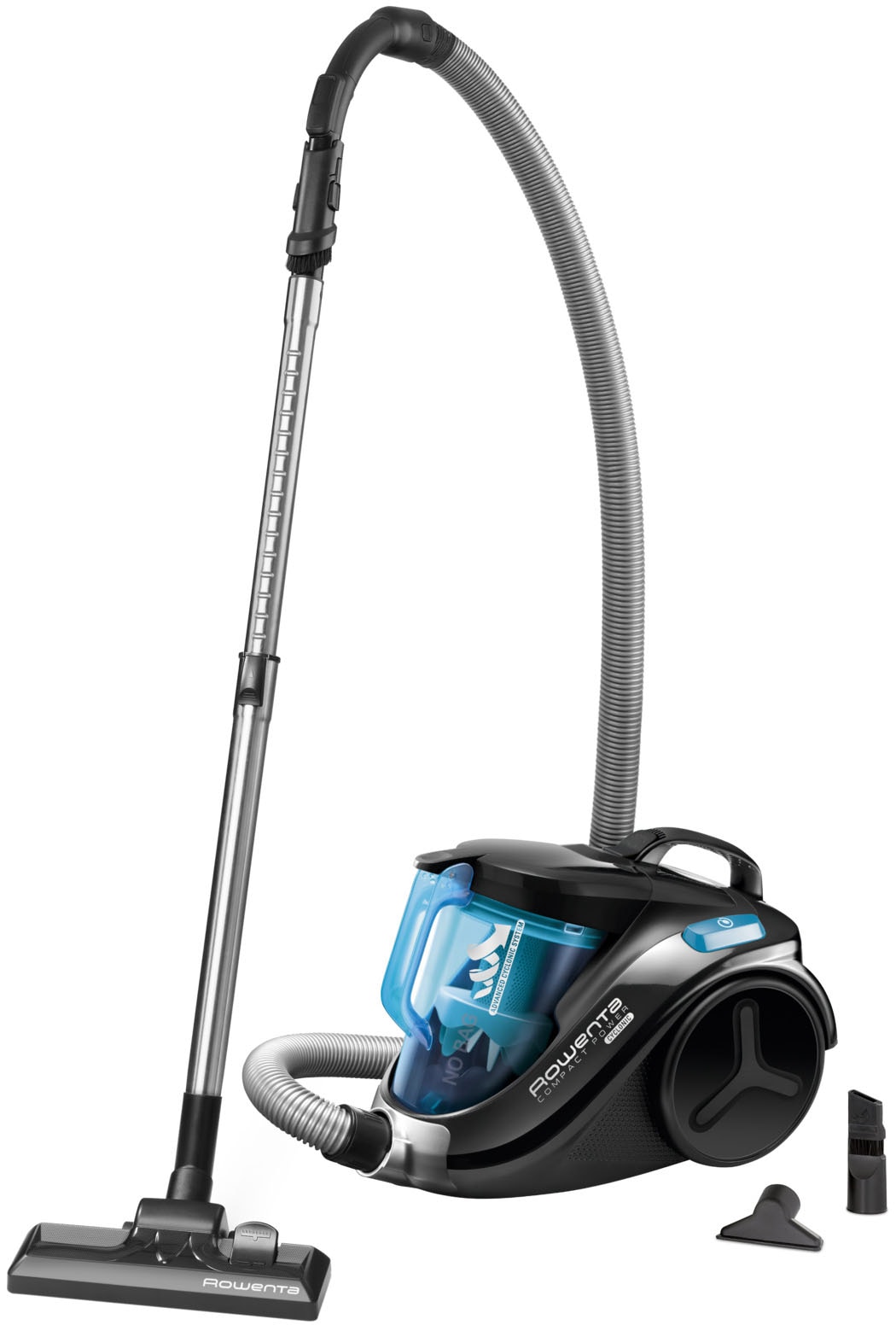ROWENTA Bodenstaubsauger "Compact Power Cyclonic, beutellos, hohe Saugleistung auf Hartböden", schwarz (schwarz, blau)