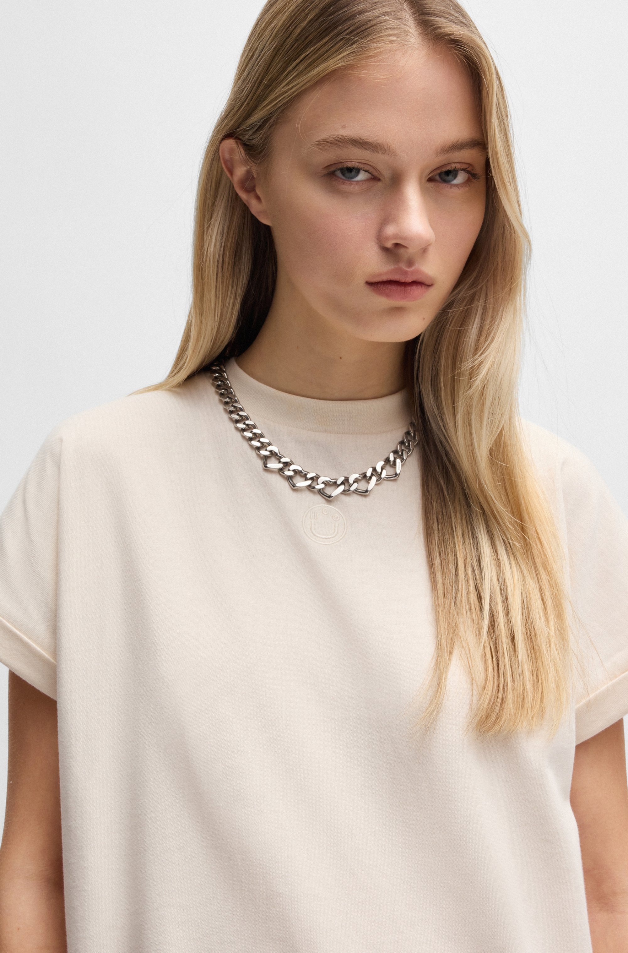 HUGO Blue Jerseykleid »Nalle« Oversized mit Schlitz, mit Logostickerei, Jersey